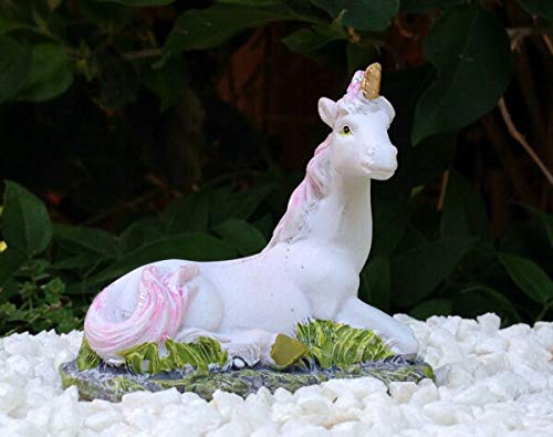 Fairy Garden Accessories - Miniature Garden Animals & Dollhouse Supplies - Pink & White Sitting Unicorn Statue for Home Decor, Outdoor Yard & Fairy Garden Scenes