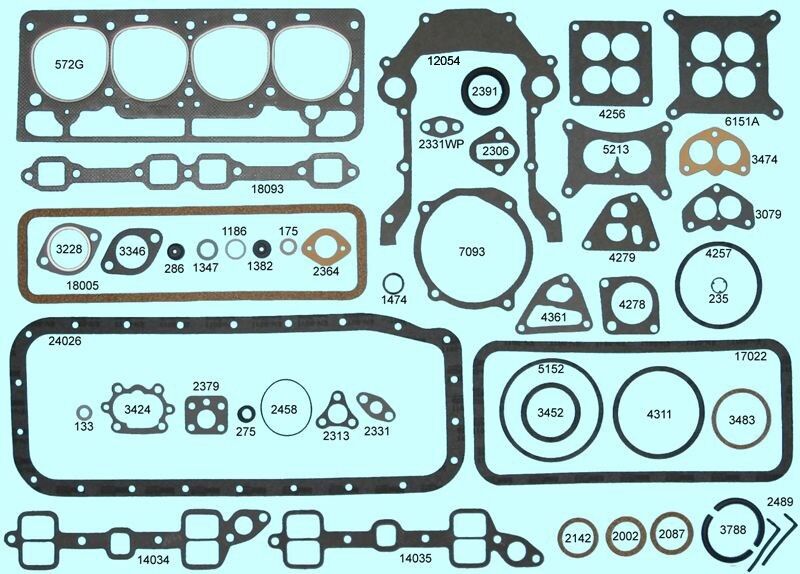 Ford Mercury 256 Y Block Full Engine Gasket Set Kit - Complete Head & Intake Gasket Replacement for 1954-1955 Models - Perfect for Classic Car Restoration & Engine Rebuild Projects