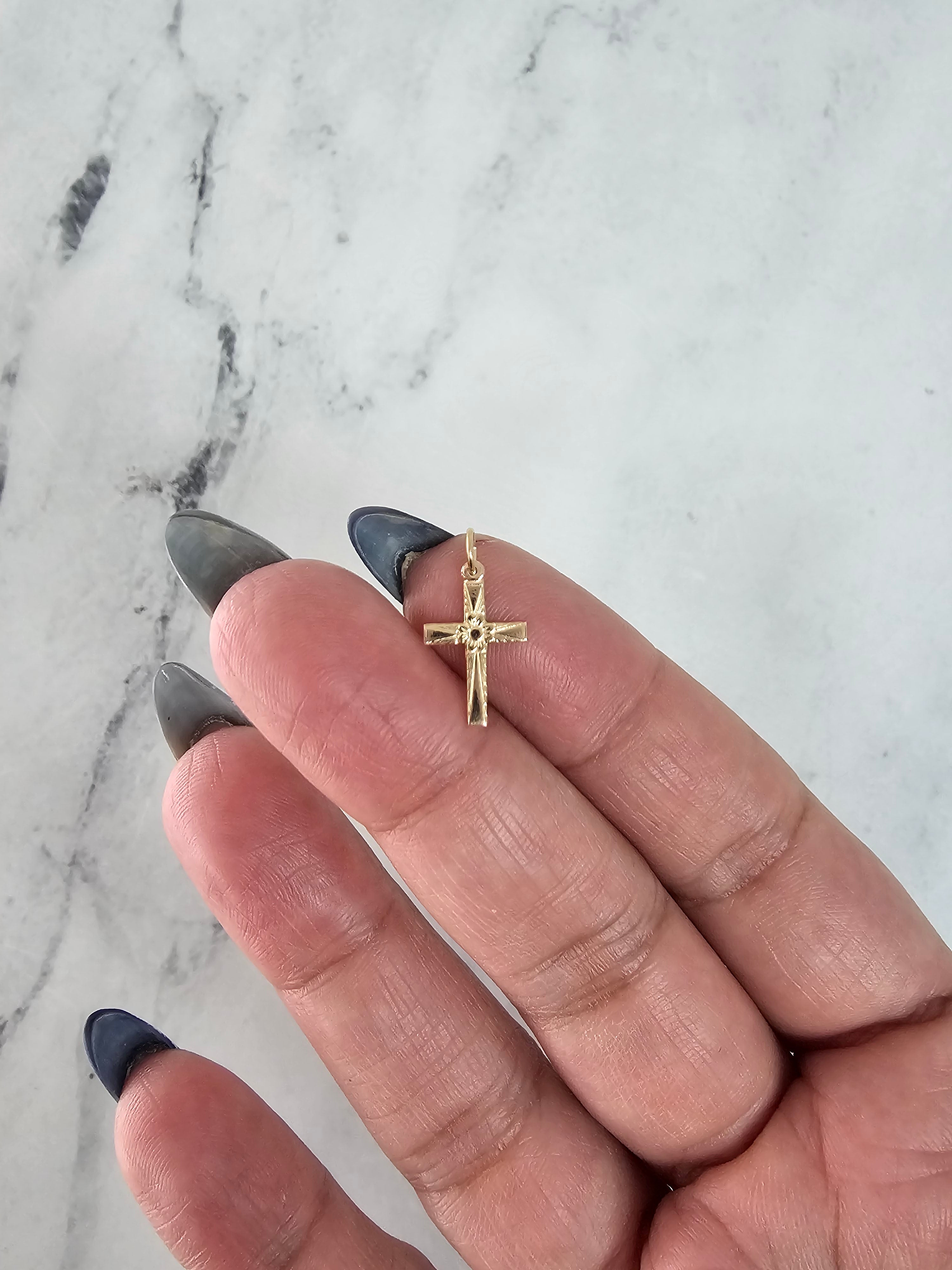 Vintage Style 14k Yellow Gold Cross Pendant with Floral Design - Perfect for Gifts, Weddings & Everyday Elegance
