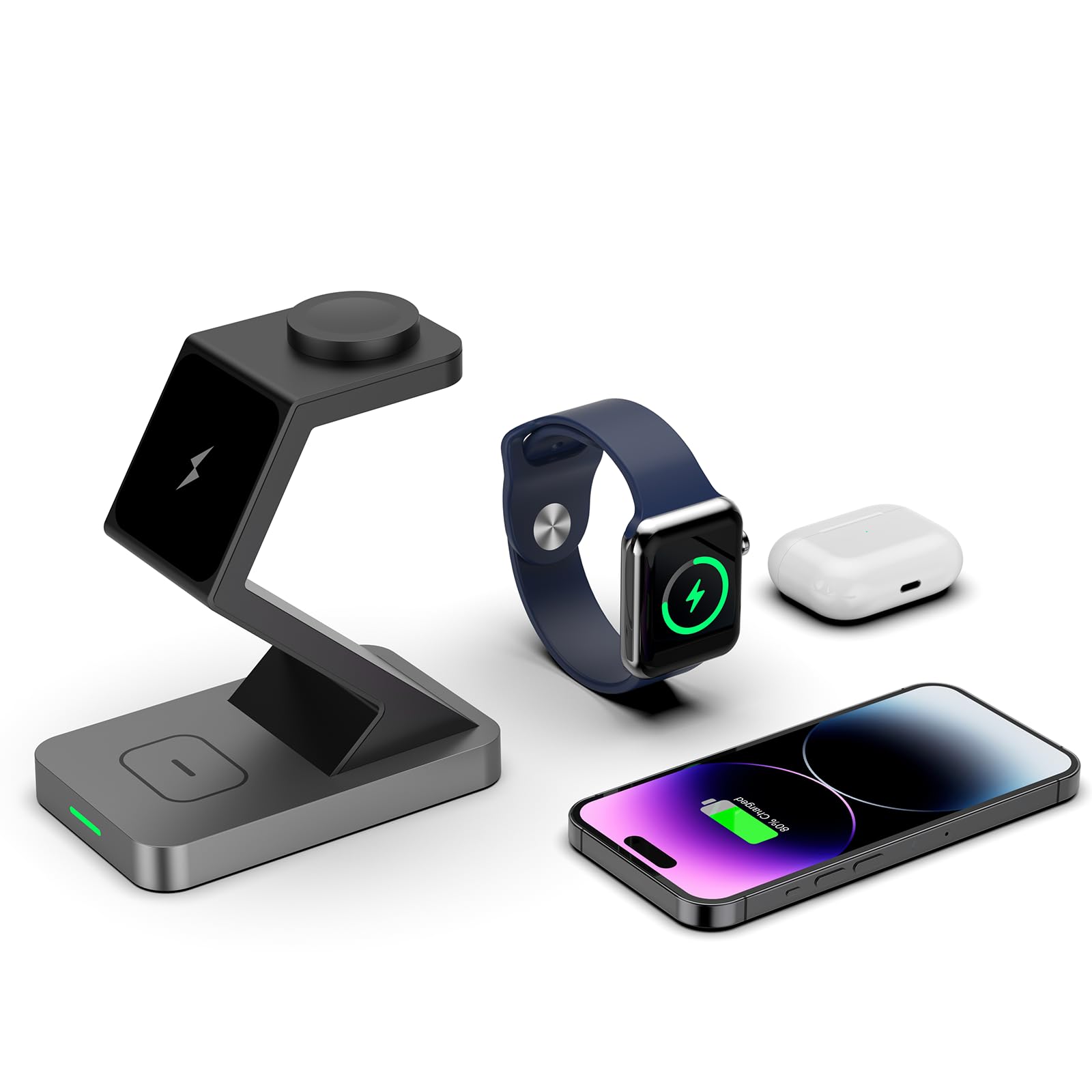 3-in-1 Magnetic Wireless Charger for iPhone 15/14/13/12 Pro Max/Plus - 15W Fast Charging Station Compatible with MagSafe, AirPods Pro & Apple Watch 9/8/Ultra | Portable Charging Stand for Home, Office & Travel (Black)
