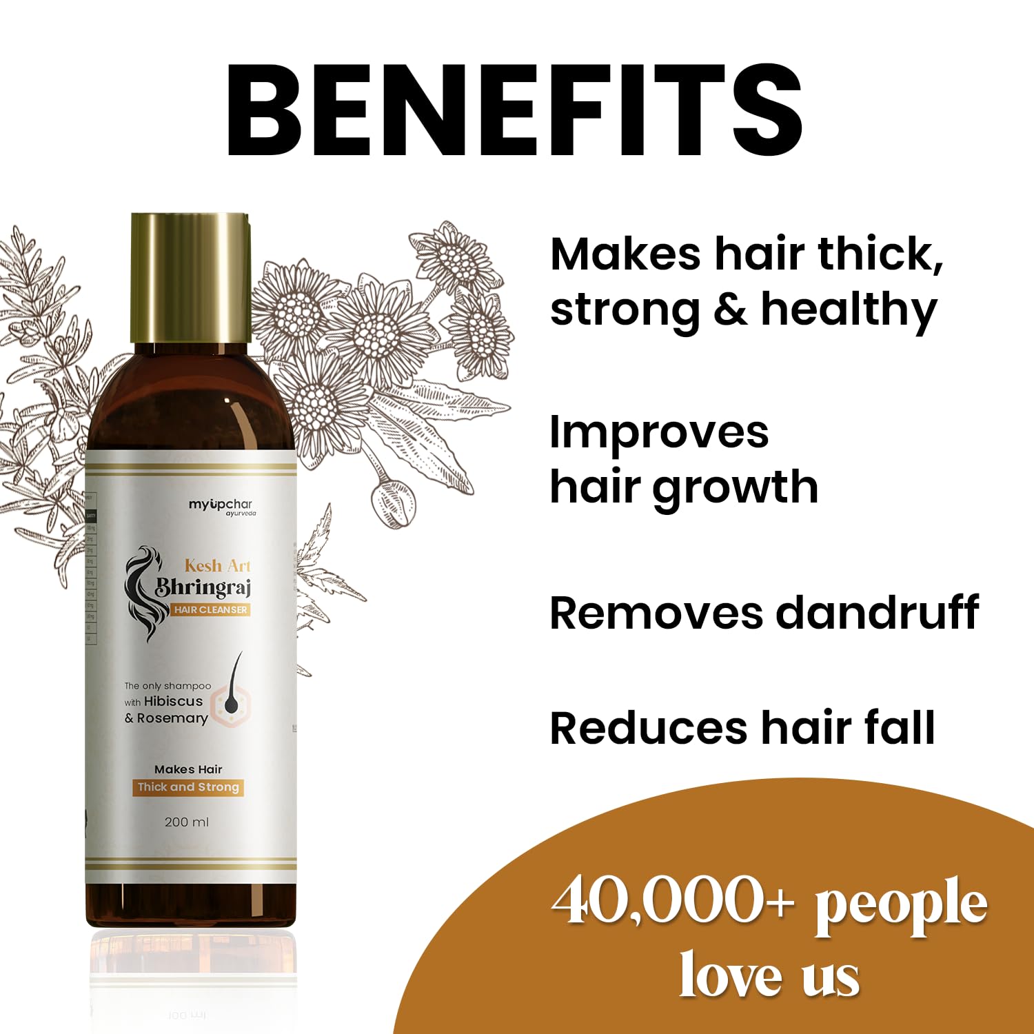 MyUpchar Ayurveda KeshArt Bhringraj Hair Cleanser Shampoo 200ml - Natural Hair Loss Treatment with Hibiscus & Rosemary | Paraben & SLS Free | 100% Ayurvedic Formula for Stronger Hair | Perfect for Daily Hair Care & Scalp Nourishment