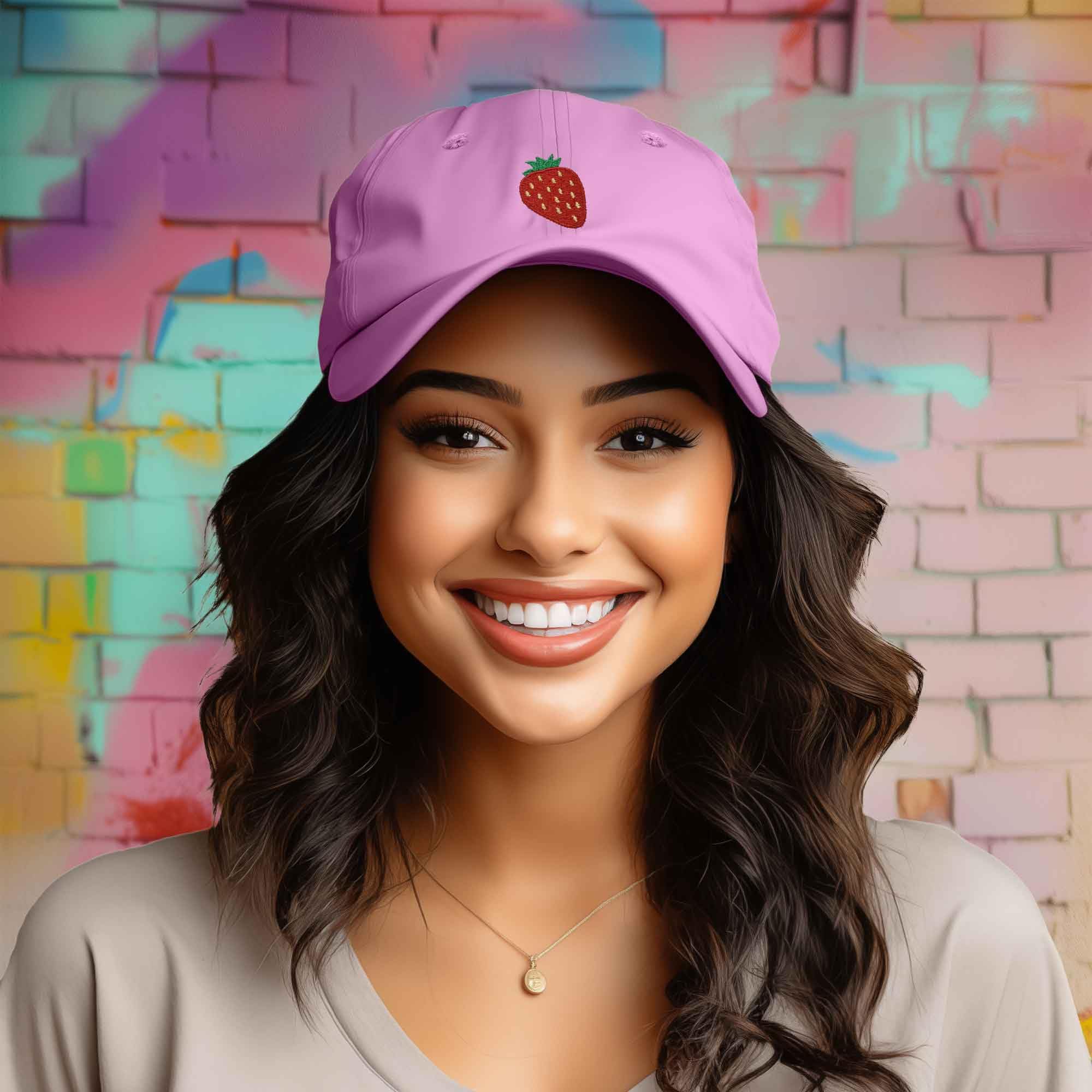 DALIX Strawberry Embroidered Cotton Baseball Cap - Adjustable Dad Hat for Women, Summer Fruit Design, Casual Outdoor Sun Protection (Perfect for Gardening, Beach Trips & Streetwear Fashion)
