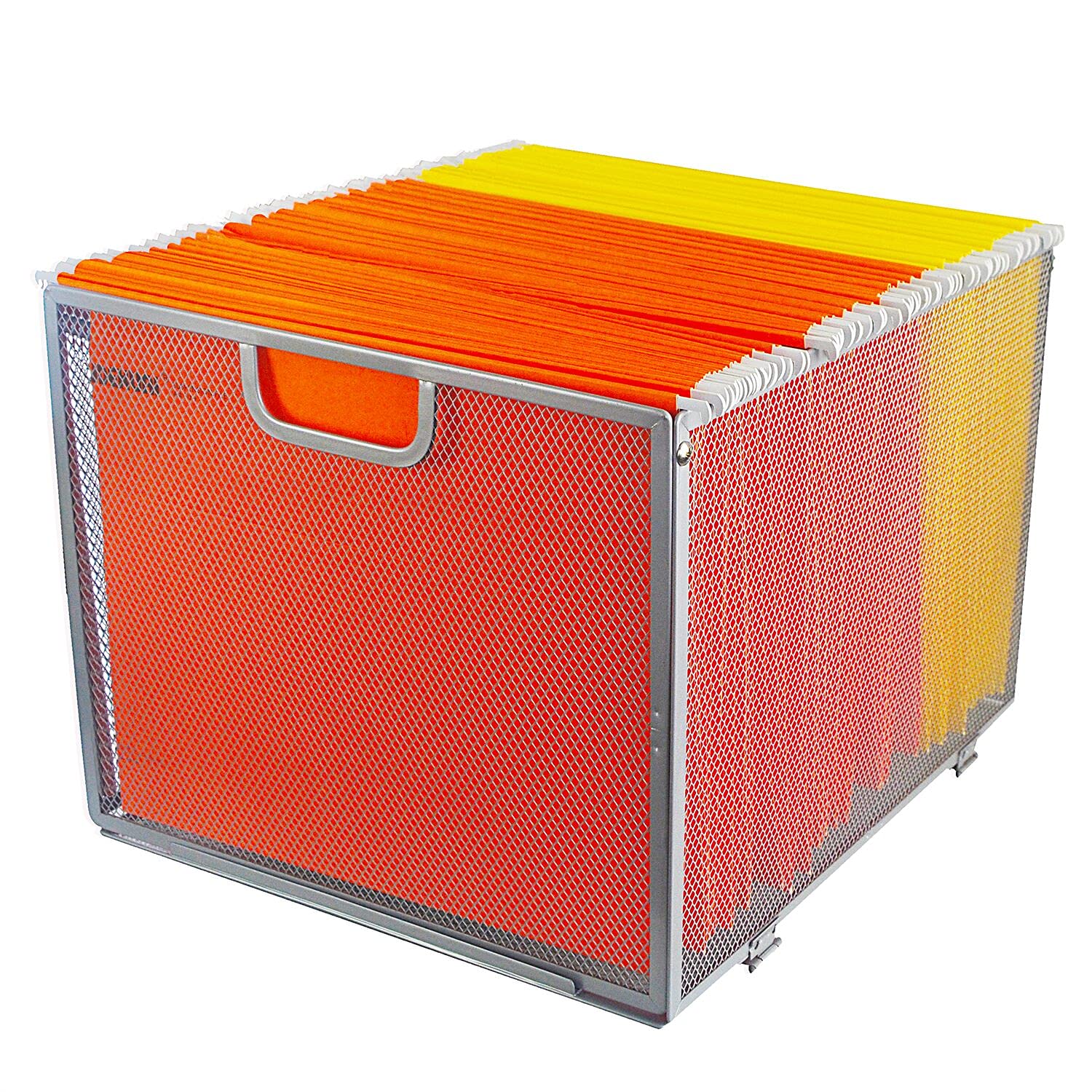 ProAid Mesh Hanging File Folder Box - Metal Office File Organizer for Letter Size Documents, File Crate & Storage Box (Silver) - Perfect for Office, Home, and School Organization