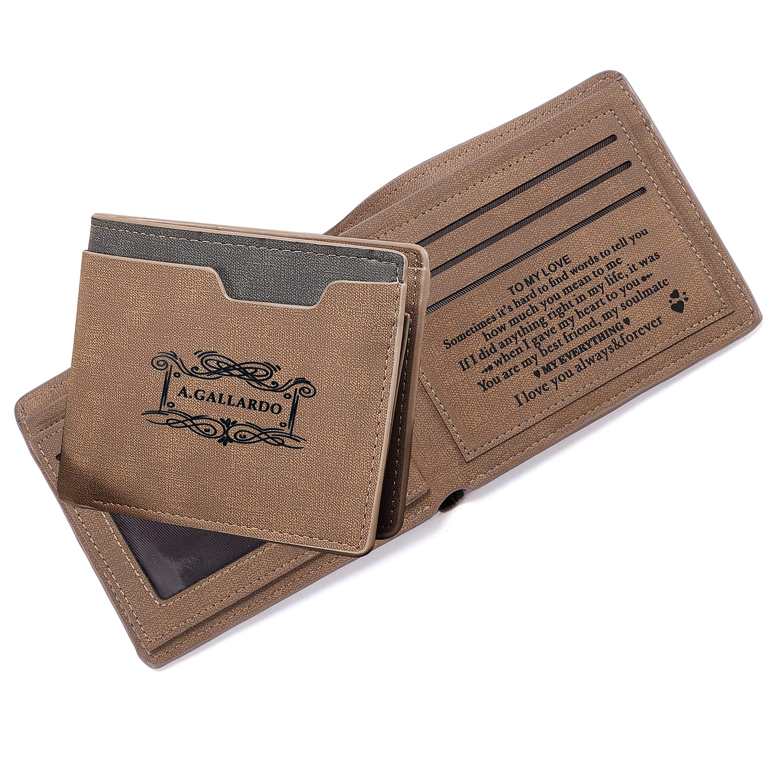 Personalized Engraved Leather Wallet for Men - Custom Gift for Husband, Boyfriend, Dad, Son - Christmas, Birthday, Fathers Day, Valentines, Anniversary, Graduation, Wedding Present - Bifold Mens Wallet with Love Message - Perfect for Everyday Use, Business, Travel & Special Occasions