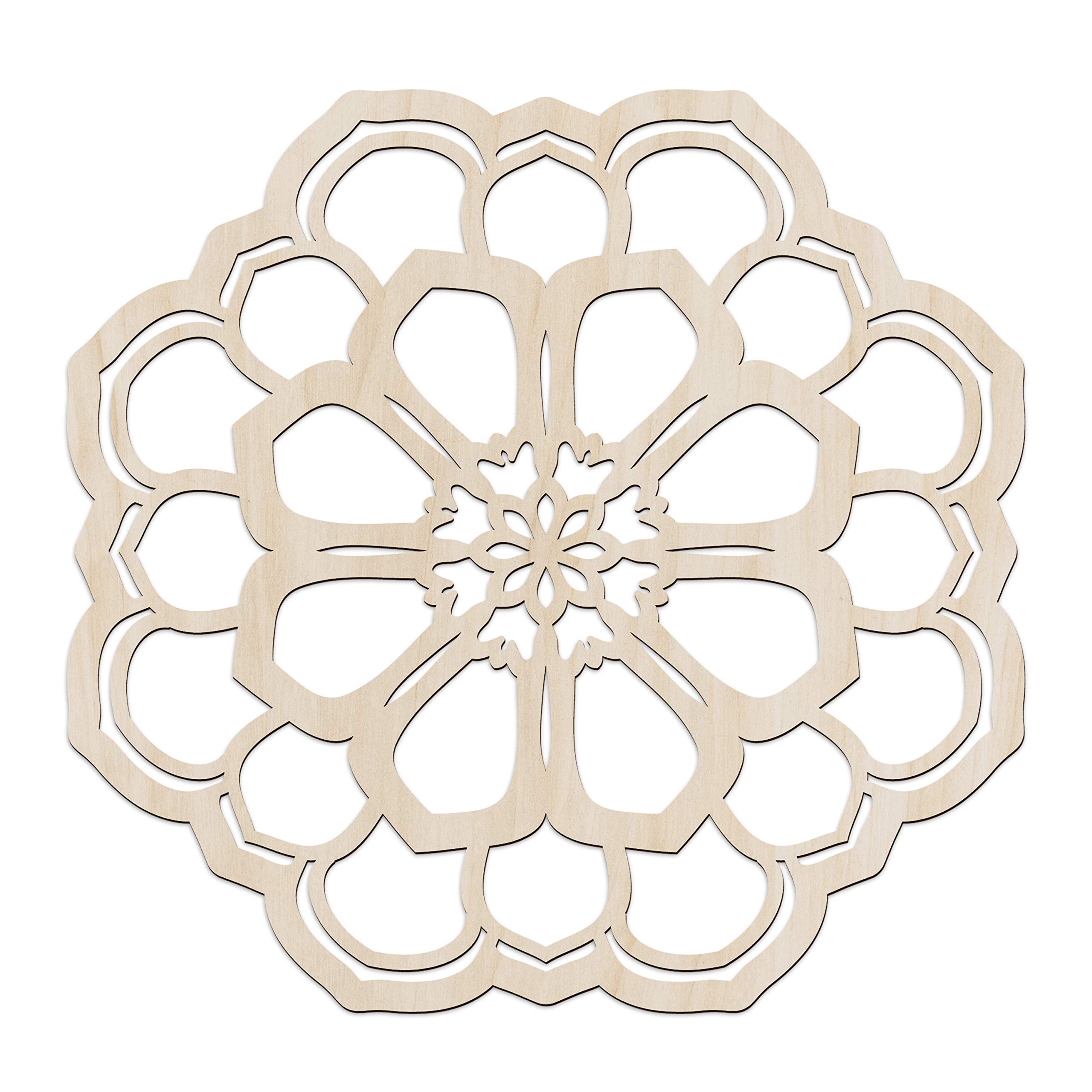 Ambesonne Mandala Wooden Wall Art - Handcrafted Birch Plywood Abstract Floral Symmetrical Design - Rustic Home Decor for Hallway, Bedroom, Living Room, Office & Cafe - 11.4
