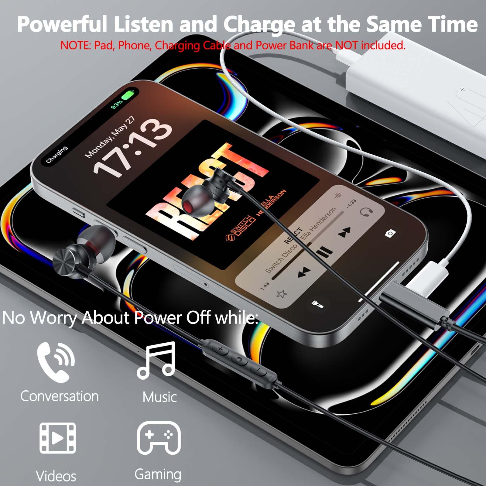 APETOO USB C Wired Earbuds with Charging Port - Noise Cancelling Magnetic In-Ear Earphones with Mic & Volume Control - Compatible with iPhone 16/15/Plus/Pro Max, Samsung S24/S23/S22/A53, iPad, Pixel & OnePlus - Perfect for Commuting, Workouts & Gaming