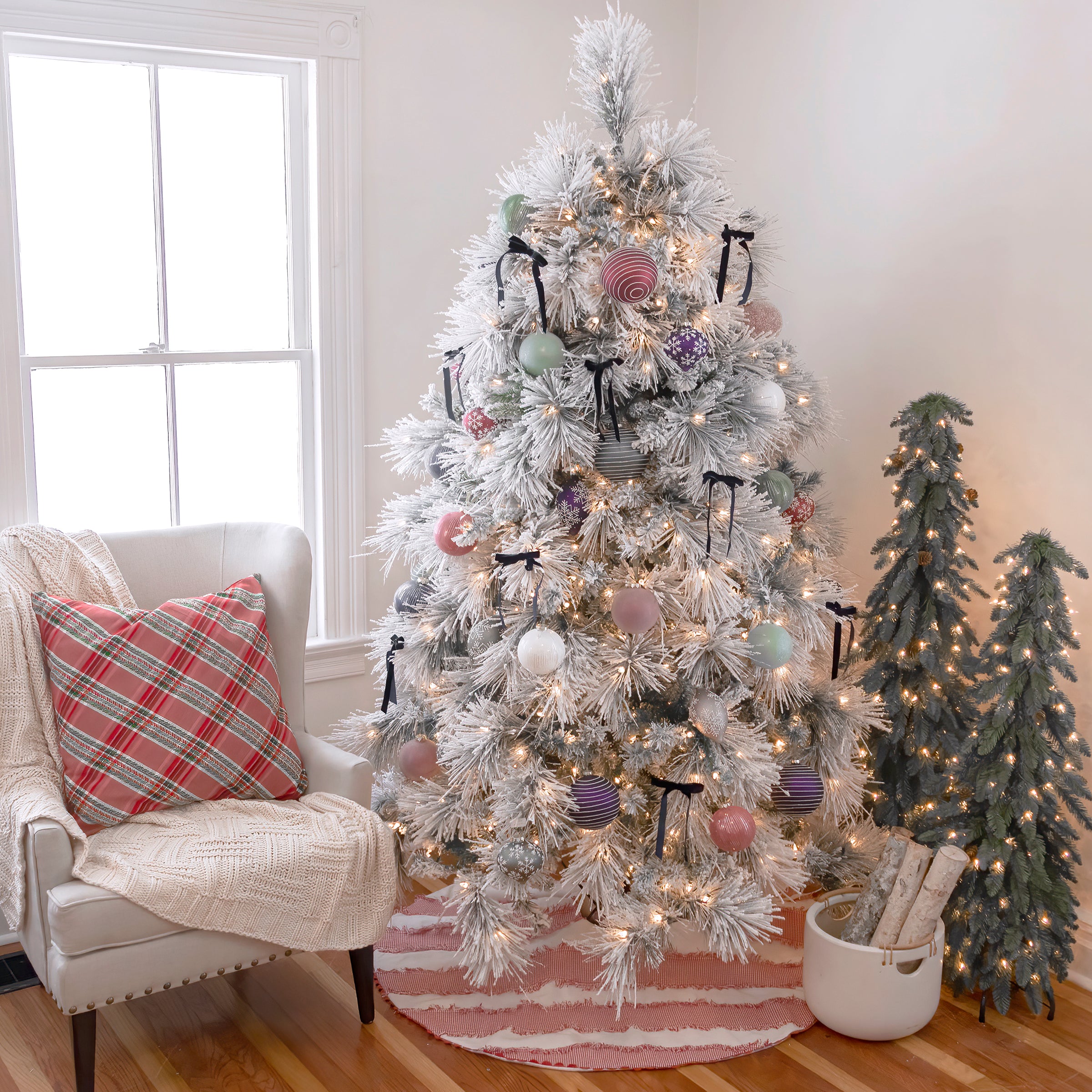 6.5 ft Pre-Lit Flocked Bavarian Pine Christmas Tree - Perfect for Home, Office & Holiday Decorations