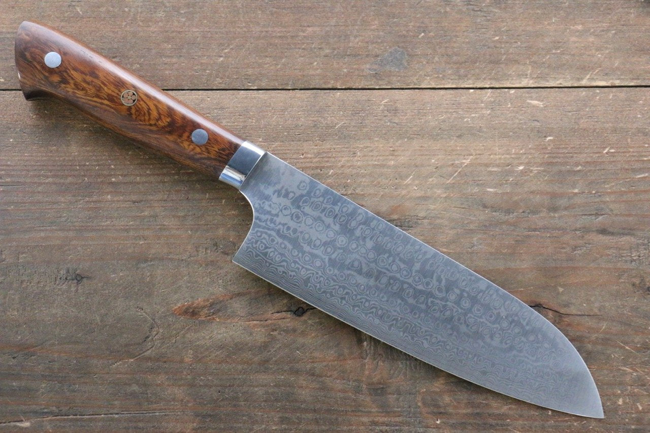 Premium Nao Yamamoto Coreless Damascus Santoku Knife 170mm with Ironwood Handle - Japanese Kitchen Knife for Slicing, Dicing & Chopping Vegetables, Meat & Fish
