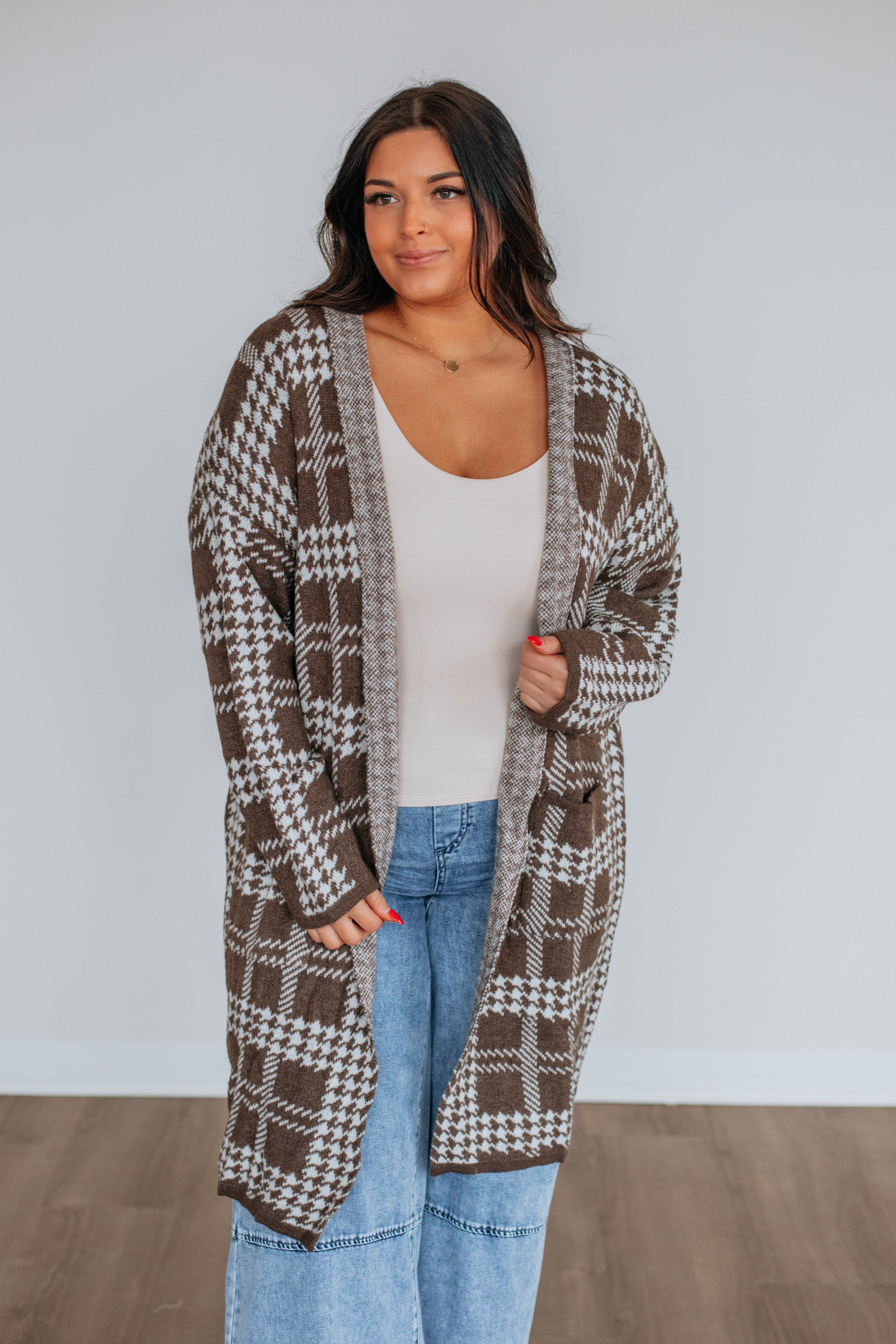 Jaylen Houndstooth Cardigan for Women - Classic Knit Sweater with Button Front - Perfect for Office, Fall Outfits & Casual Wear