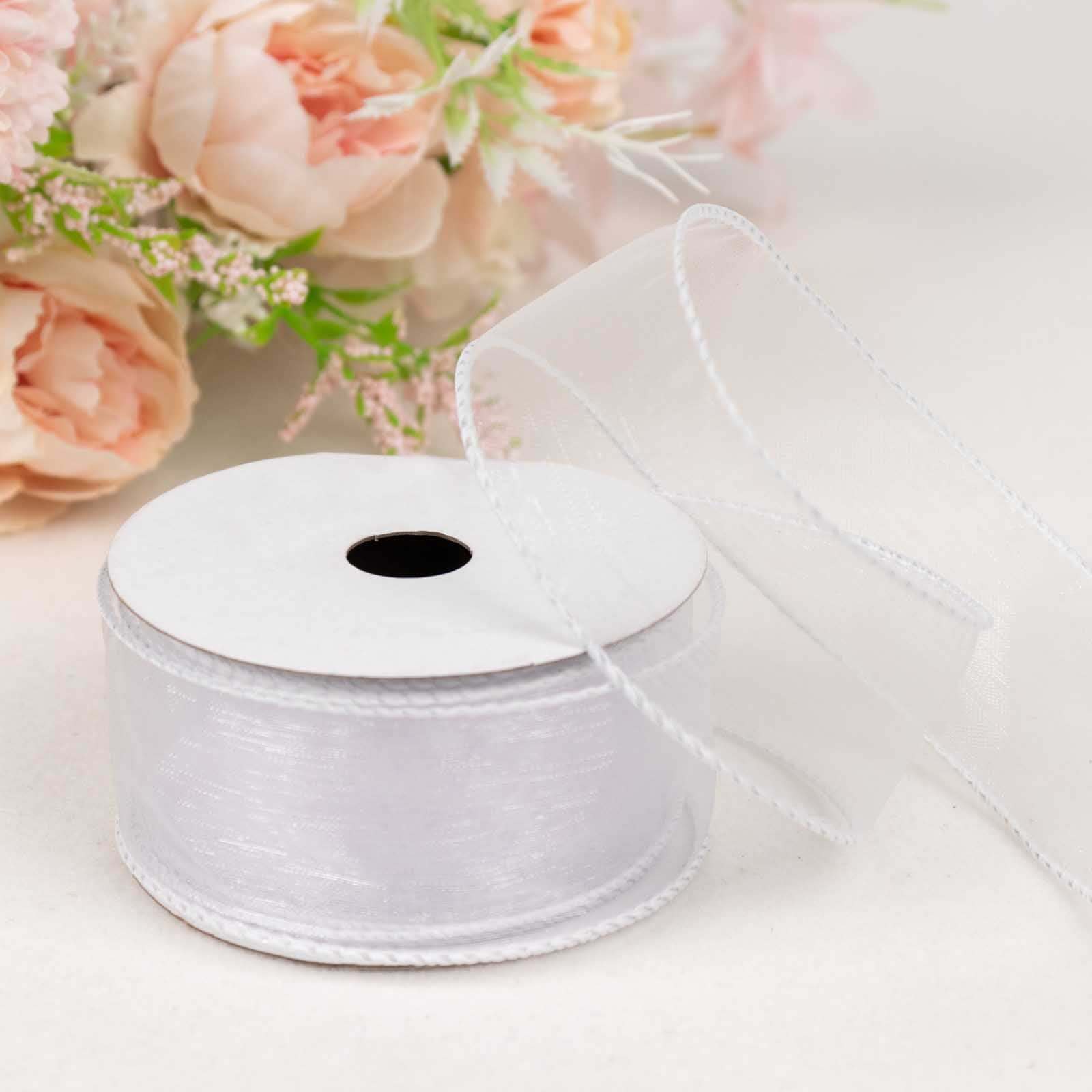 10 Yards 1.5 Inch White Sheer Organza Wired Edge Ribbon - Perfect for Wedding Decorations, Gift Wrapping, and DIY Crafts