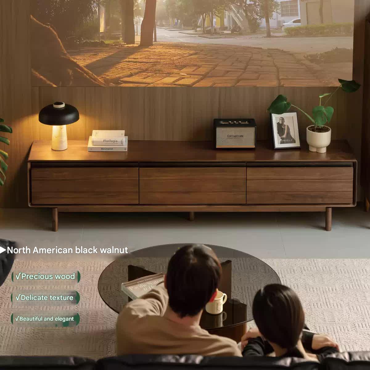 Premium Black Walnut Solid Wood TV Stand - Modern Entertainment Center with Storage for Living Room, Bedroom & Home Theater