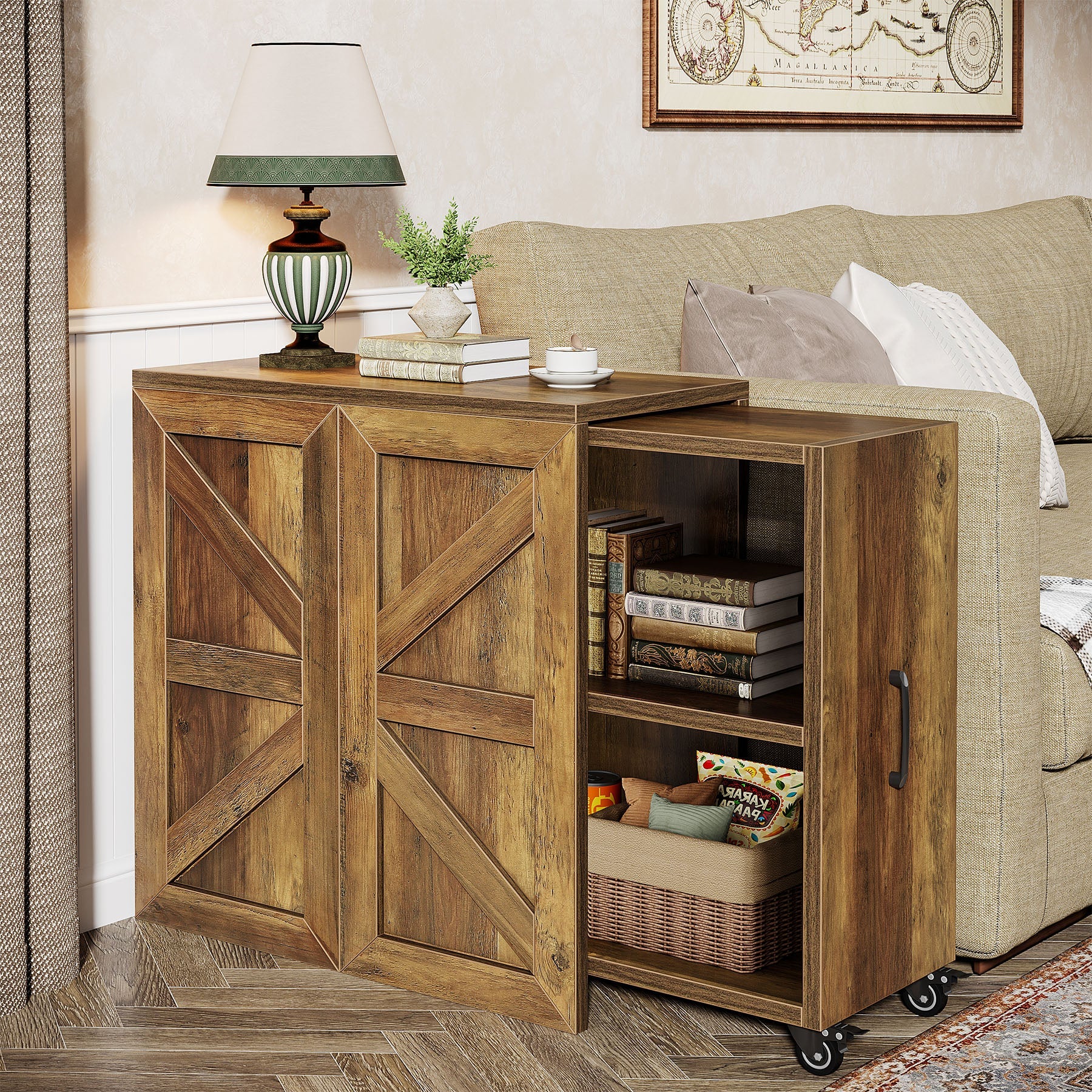3 Tier Extendable Rolling Side Table with Lockable Wheels - Multi-Purpose End Table, Nightstand for Living Room, Bedroom, Office & Small Spaces