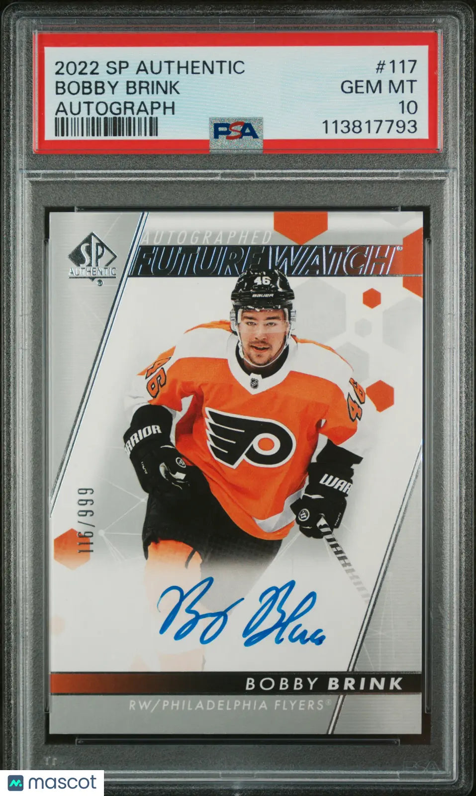 2022 UD SP Authentic Bobby Brink Future Watch Auto RC PSA 10 /999 - Rare Hockey Trading Card for Collectors & Investors - Perfect for Sports Memorabilia Collections & Gift Giving
