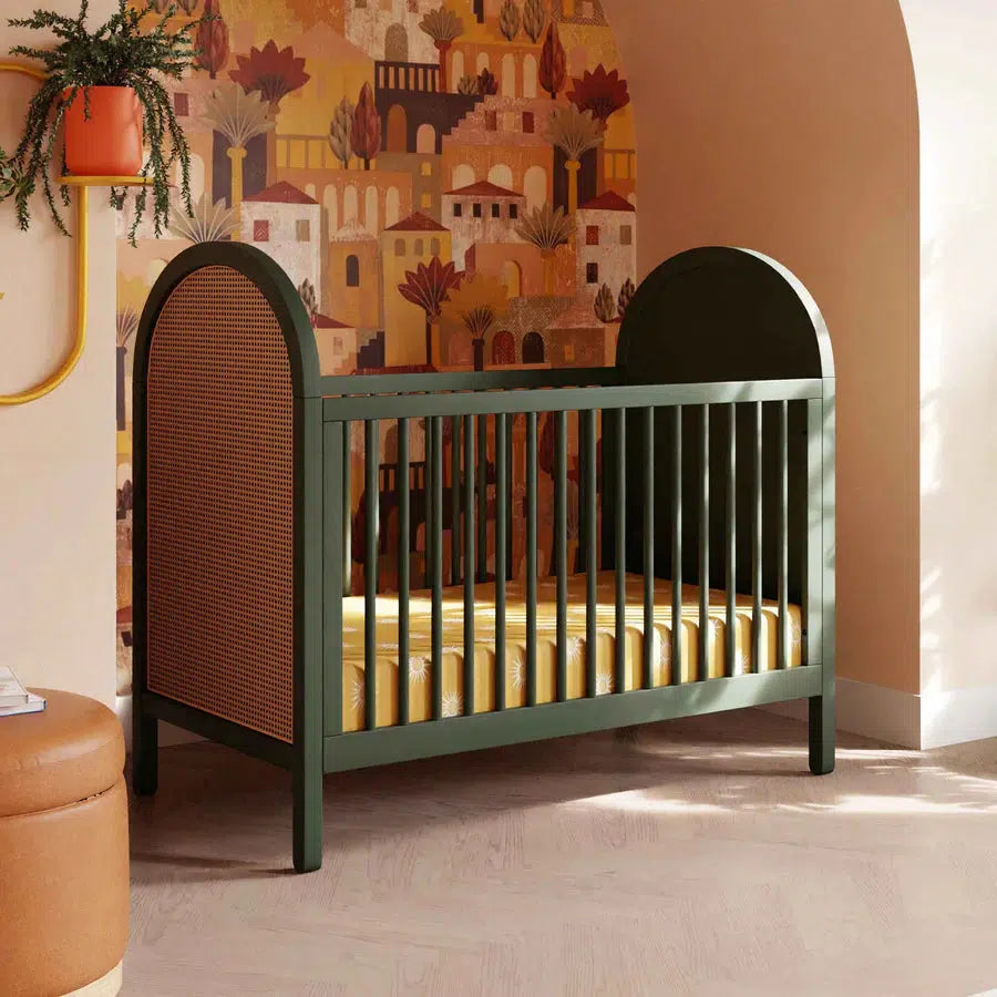 Babyletto Bondi Cane 3-in-1 Convertible Crib - Forest Green with Natural Cane | Eco-Friendly Nursery Furniture for Newborn to Toddler | Perfect for Modern Baby Rooms & Daycare Centers