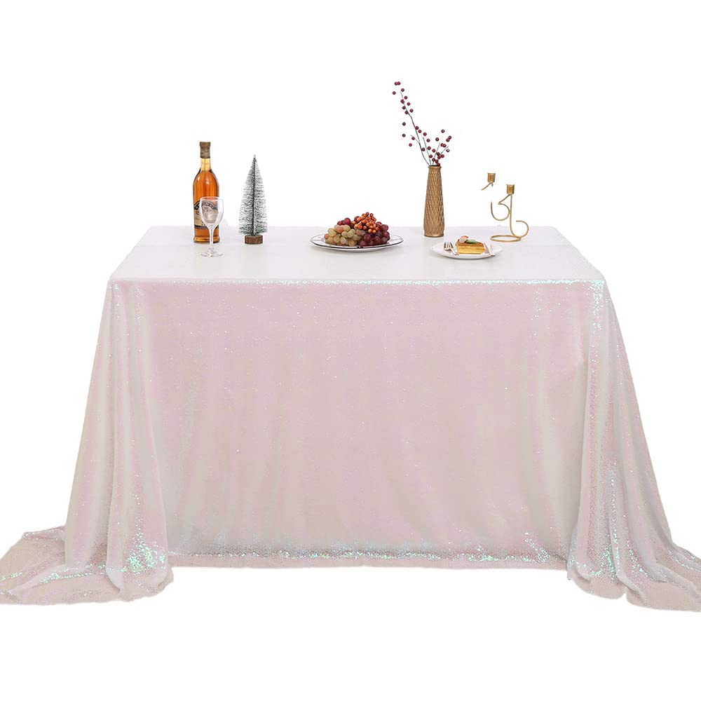 Iridescent Sequin Tablecloth 48x72 Inch - Glitter Sparkly Rectangle Table Cover for Birthday Party, Wedding, Event Decor - Elegant Table Skirt for Holiday & Special Occasion Decorations