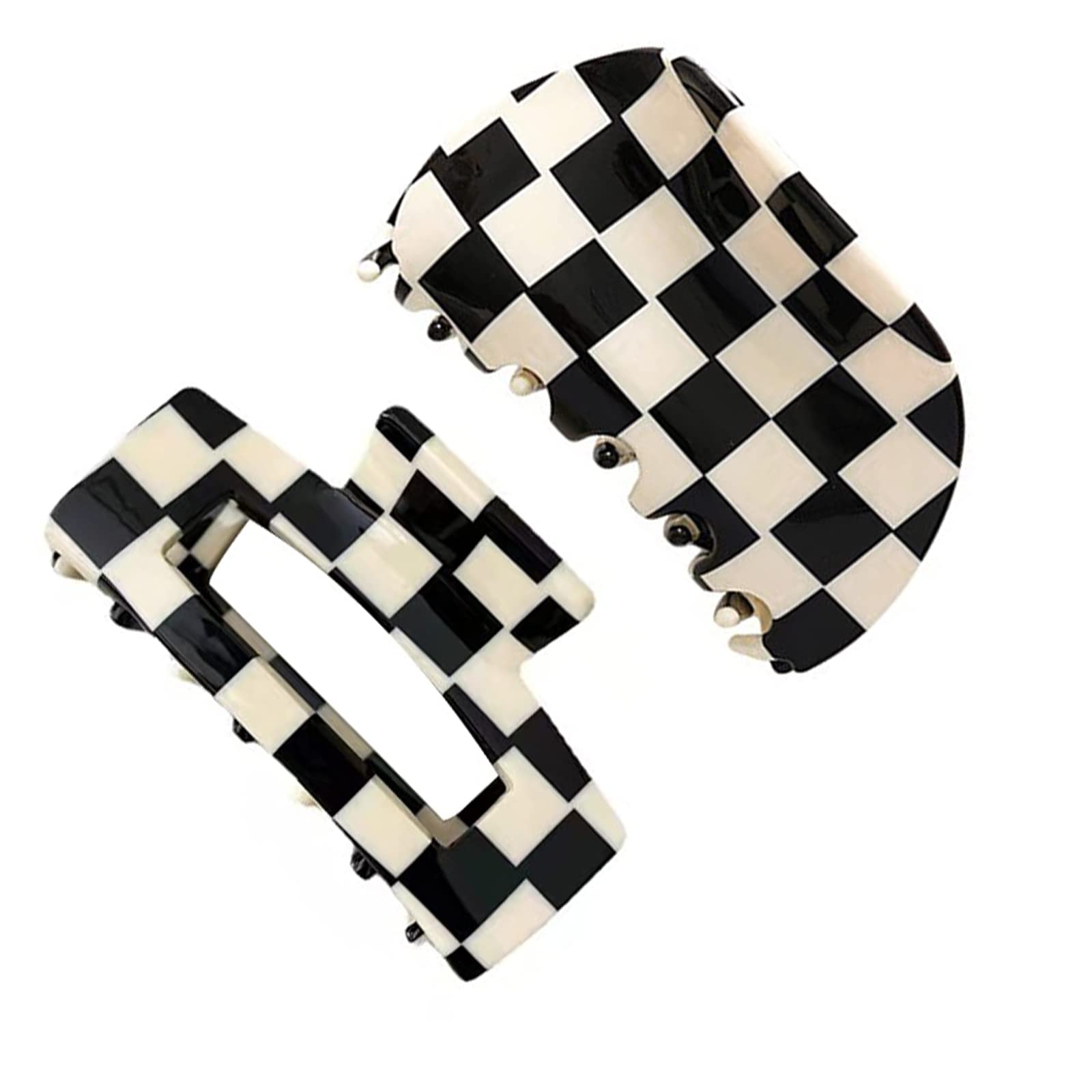 2 Pack Vintage Black and White Checker Hair Claw Clips - Acrylic Banana Barrettes Jaw Clips for Women (2 Count) - Perfect for Updos, Ponytails and Everyday Hairstyles