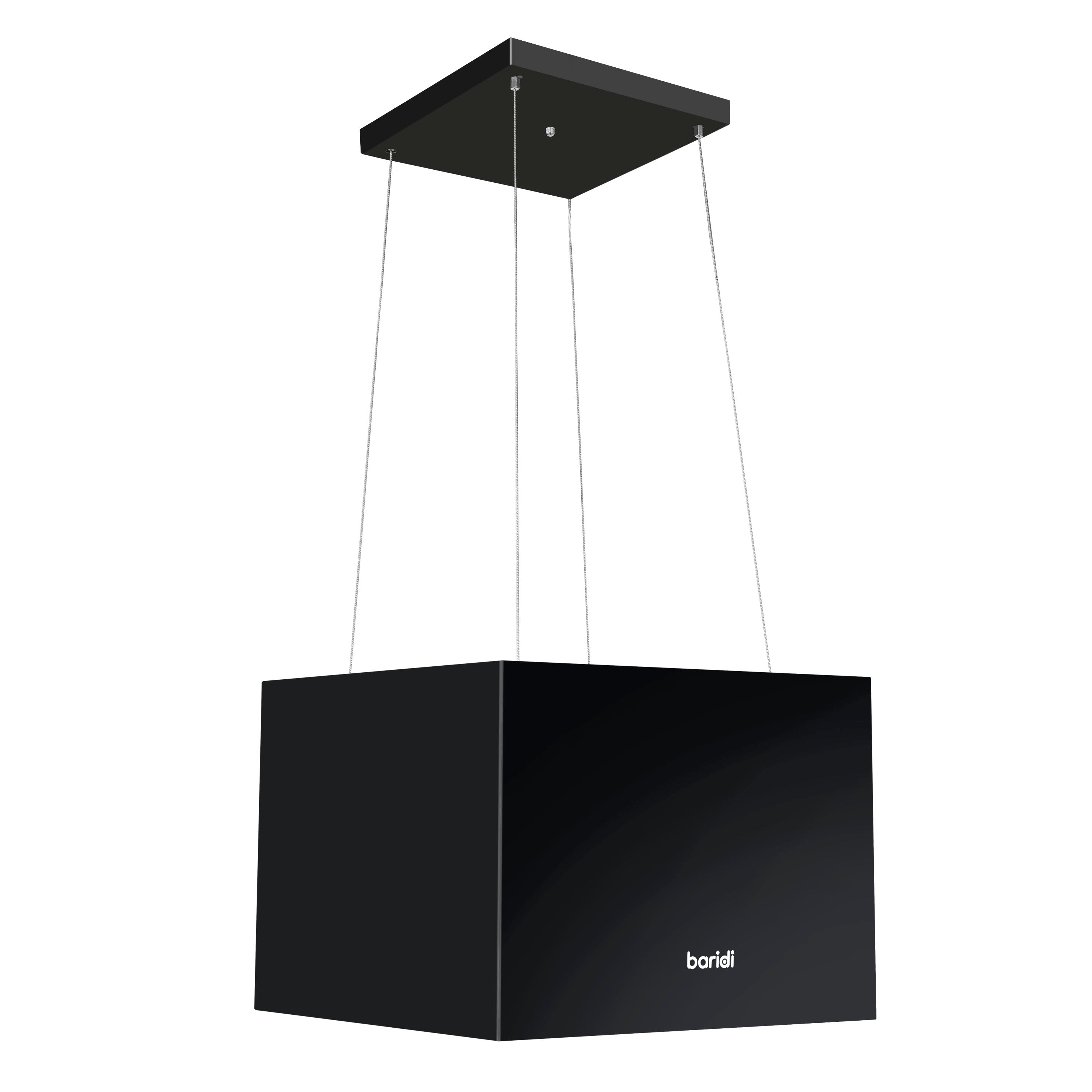 Baridi Island Cooker Hood - 40cm Square Stainless Steel Range Hood with 3 Speed Settings, Black (DH109) - Perfect for Modern Kitchens and Open-Plan Living Spaces