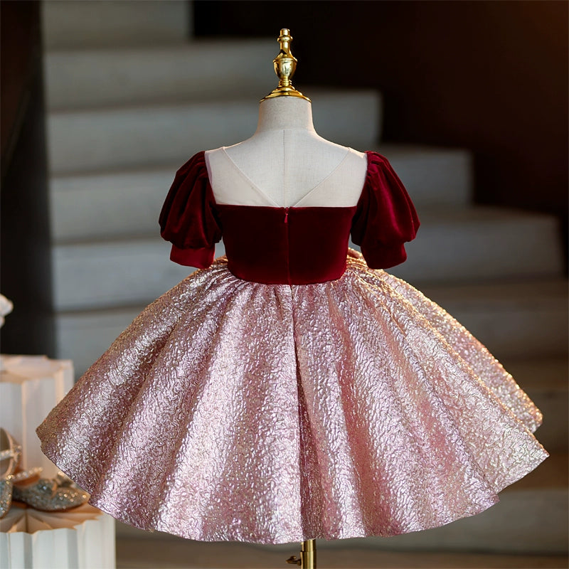 Christmas Party Dress for Girls - Elegant Puff Sleeve Princess Gown for Holiday Celebrations, Pageants & Special Occasions