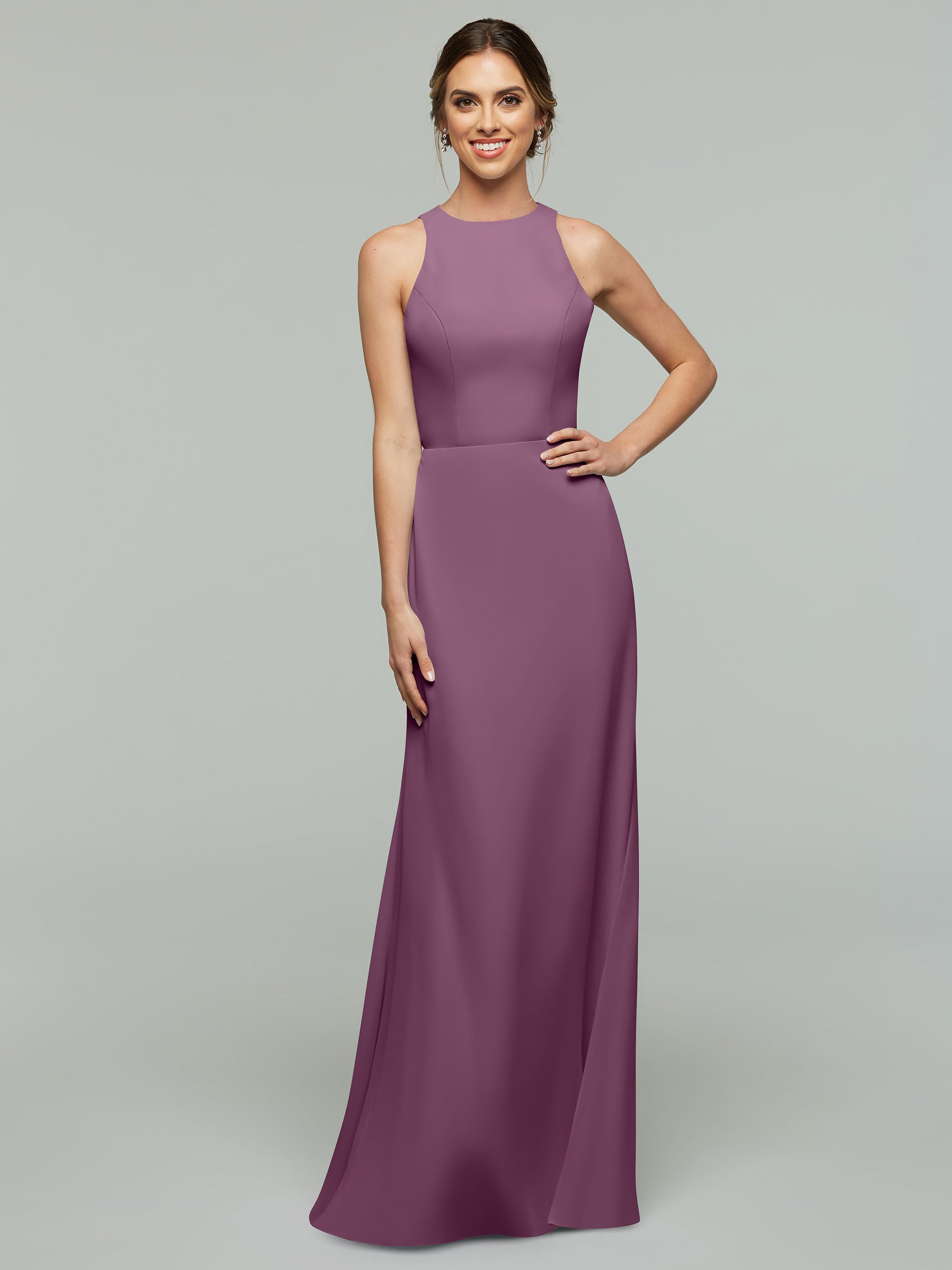 Elegant 80175 Chiffon A-Line Bridesmaid Dress with Plunging Halter Neckline - Perfect for Weddings, Formal Events & Evening Parties