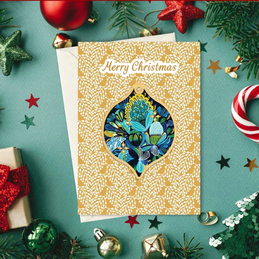 Azure Natives Australian Christmas Card & Bauble - Premium Holiday Greeting Cards with Ornament for Xmas Decorations, Gifts & Festive Celebrations