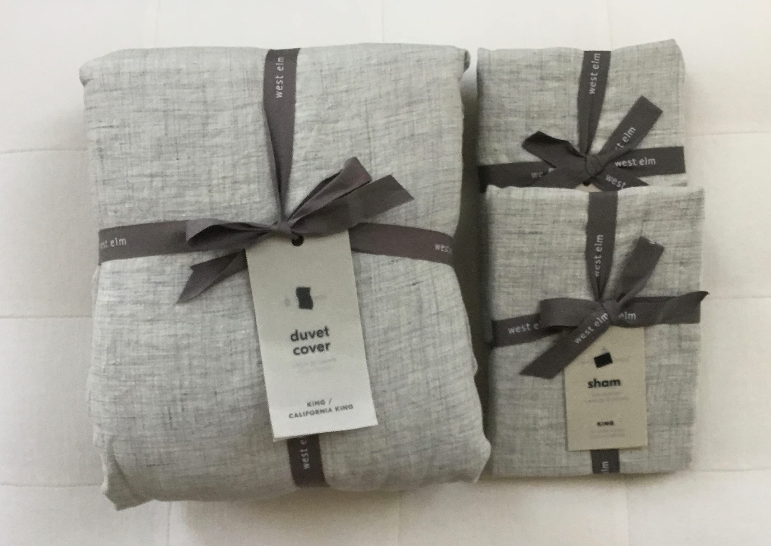 West Elm Belgian Flax Linen Fiber Dyed Duvet Cover King Size with 2 Shams - Frost Gray | Breathable & Soft Bedding for All Seasons | Perfect for Master Bedroom, Guest Room & Luxury Hotels