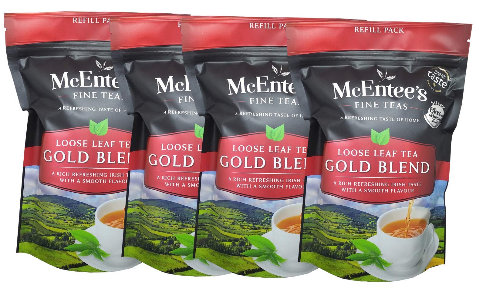 Premium McEntee's Irish Loose Leaf Gold Blend Tea - 250g Refill Bag (Pack of 4) | Authentic Assam & Kenyan Black Tea Blend | Handcrafted in Ireland | Perfect for Afternoon Tea, Gifts & Relaxation