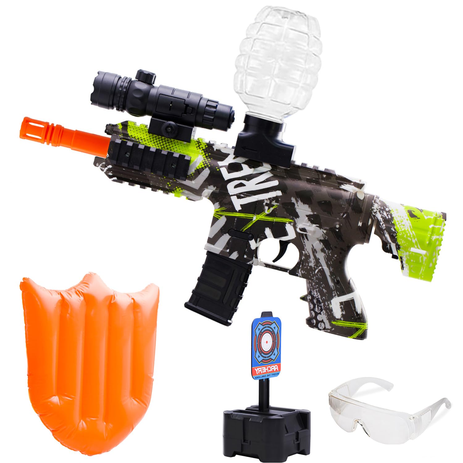 Splat Ball Gun Toy - Orby Gun with Inflatable Shield & Safety Goggles | Outdoor Backyard Battle Game for Kids Teens & Adults | Perfect for Birthday Parties, Team Building & Summer Activities | Ages 14+ (Boys & Girls Gift Idea)