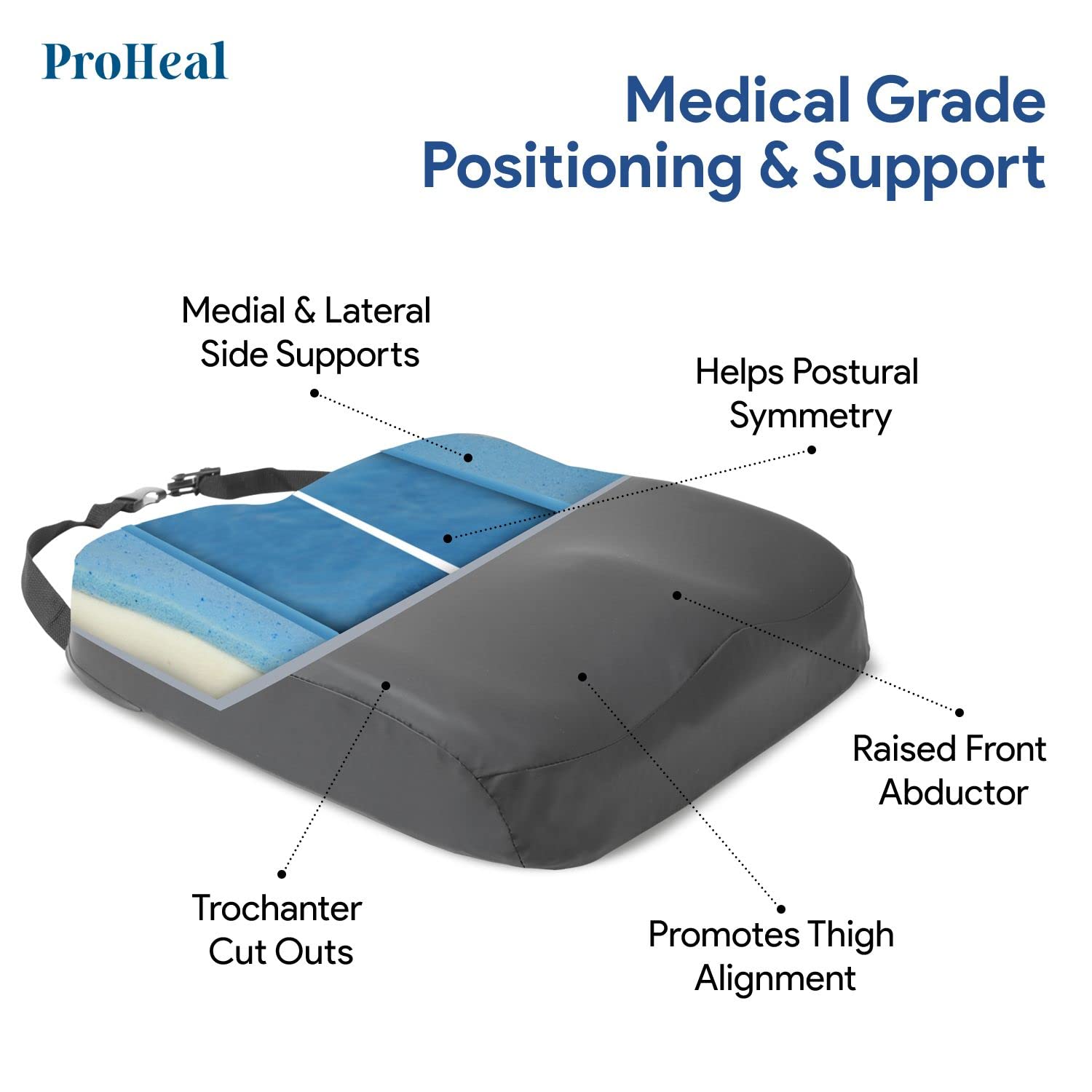 ProHeal Gel-Infused Memory Foam Wheelchair Cushion - Orthopedic Coccyx & Tailbone Support - 18