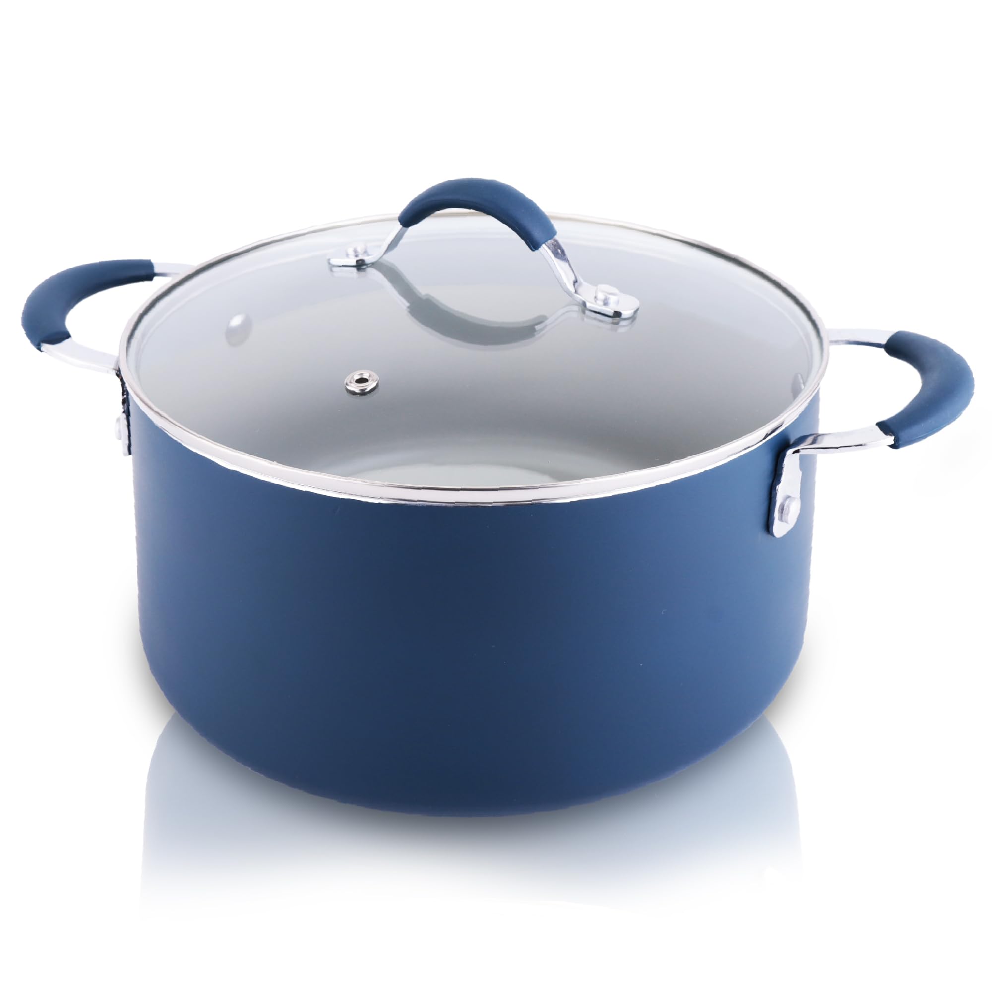 NutriChef 5 Quart Dutch Oven with Lid - Nonstick Cast Iron Pasta Pot with Tempered Glass Cover, Compatible with NCCW14SBLU & NCCW20SBLU - Perfect for Slow Cooking, Braising, Baking Bread & Serving Dishes