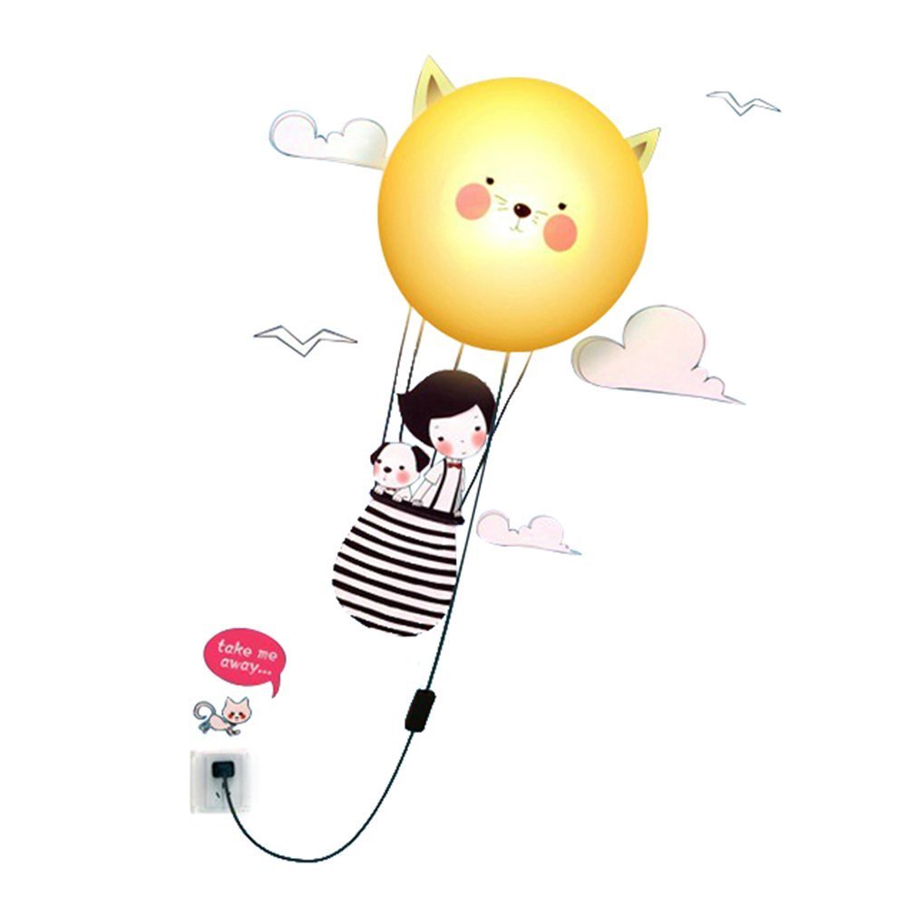 Kubert DIY 3D Wallpaper & LED Night Light Lamp - Cartoon Wall Stickers for Kids' Bedroom Decor (Cat's Journey) | Warm White Light, Wall Decoration Design | Perfect for Nursery, Children's Room & Playroom