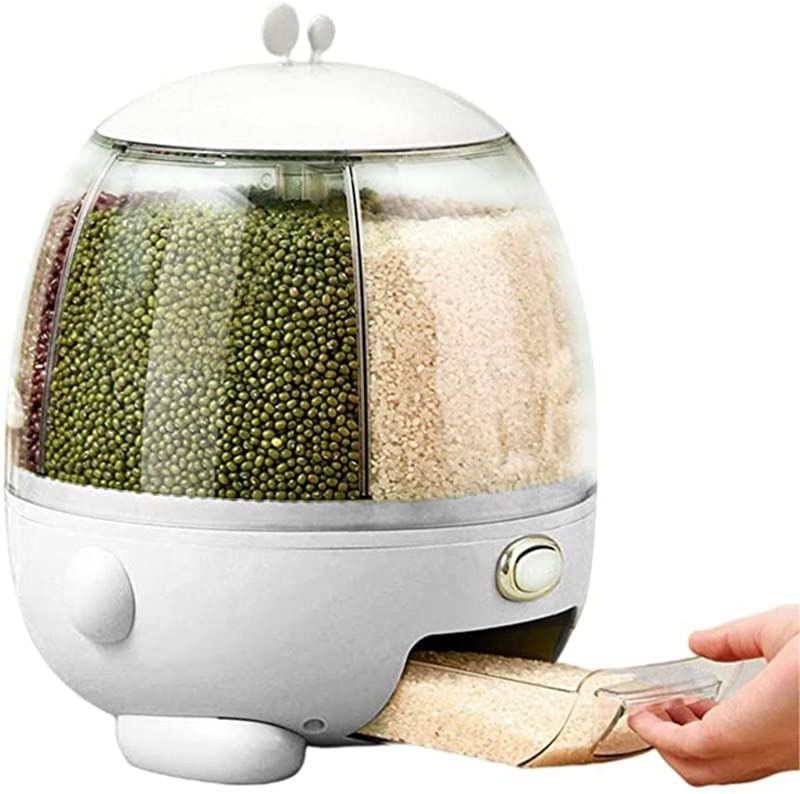 360° Rotating Transparent Cereal Dispenser - 6 Grid Dry Food Storage Container with Moisture-Proof Lid for Rice, Grains & Snacks | Perfect for Kitchen Pantry Organization & Bulk Food Storage (Color: B)