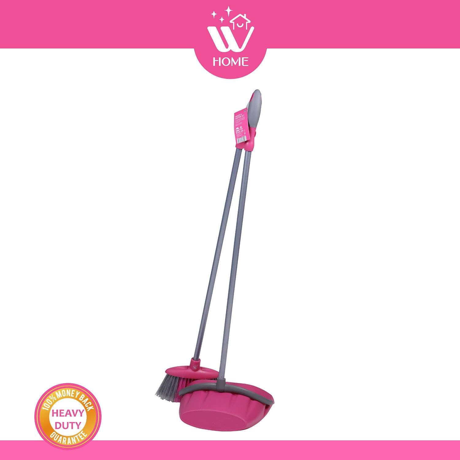 WBM Home Broom and Dustpan Set - Long Bristle Cleaning Brush for Hardwood Floors, Tile & Multi-Surfaces | Ideal for Kitchen, Garage & Household Cleaning