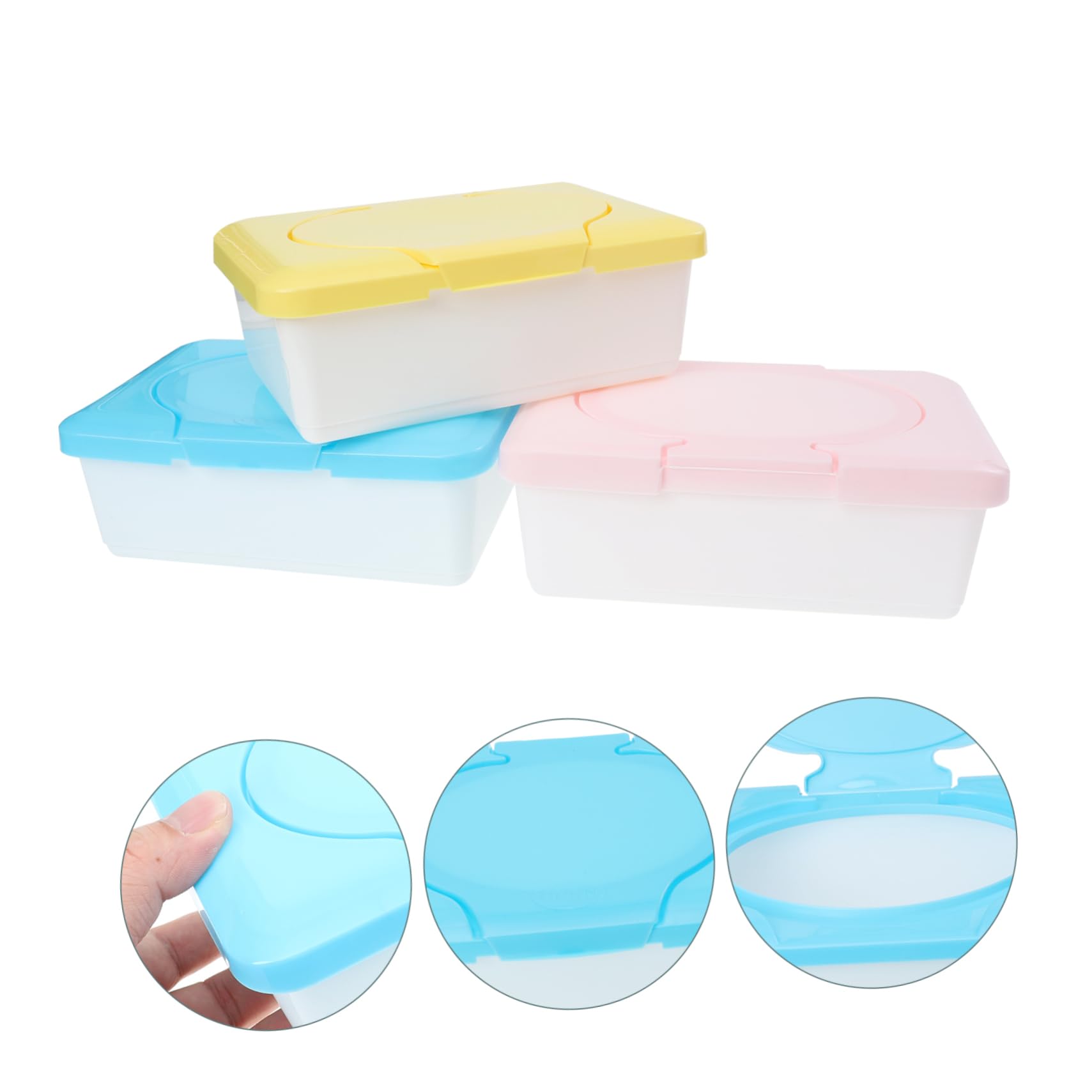 FAVOMOTO 3-Pack Plastic Travel Wipes Container - Portable Tissue Storage Box Dispenser for Baby Wipes, Makeup Remover & Hand Sanitizing Wipes | Perfect for Diaper Bags, Cars, Office & Travel Essentials