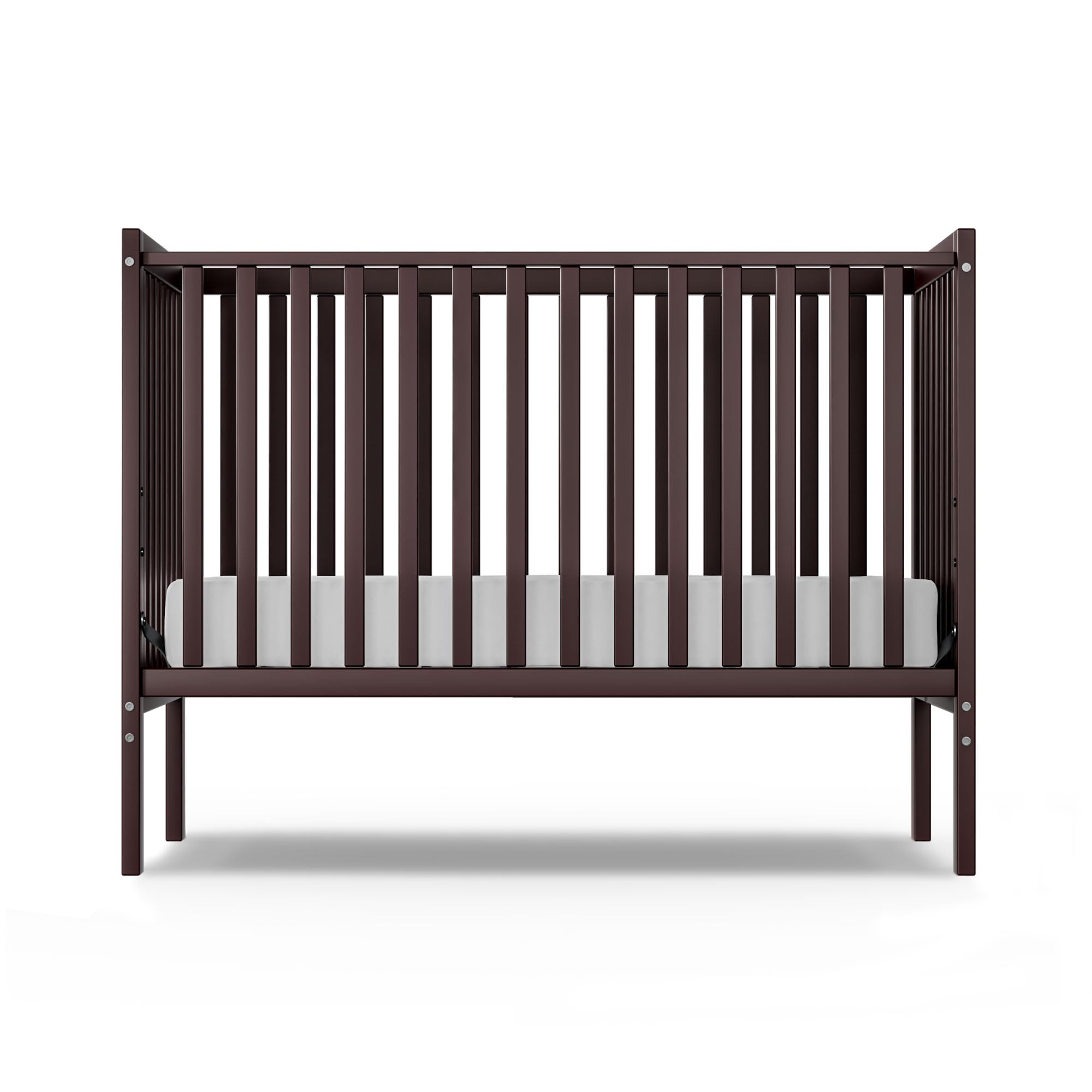 5-in-1 Convertible Baby Crib to Toddler Bed - Sustainable Natural Pinewood, Non-Toxic Finish, Full Size Nursery Furniture (Espresso) - Perfect for Small Spaces & Growing Babies