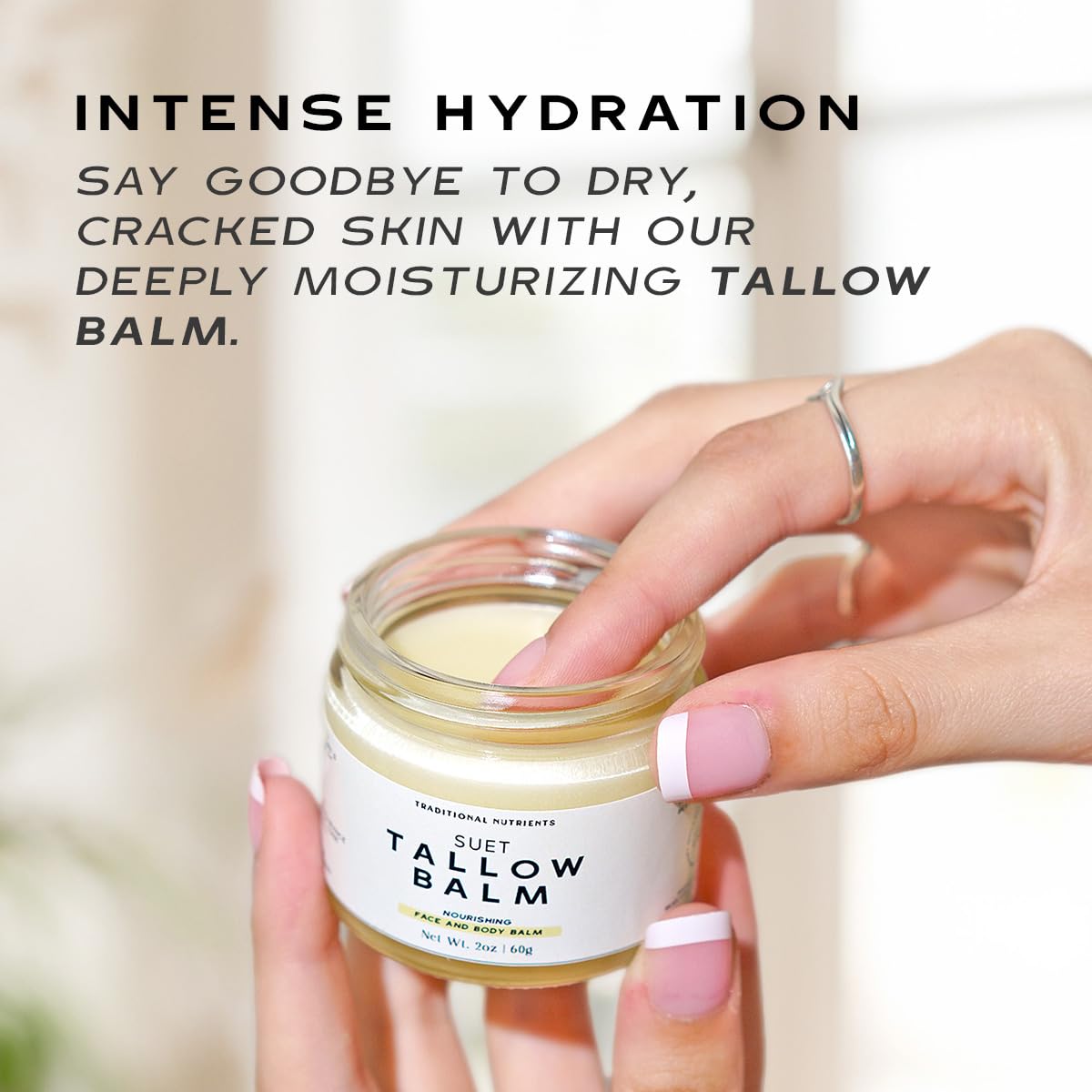 Grass-Fed Suet Beef Tallow & Raw Honey Skin Balm with Vanilla Essential Oil - Natural Face & Body Moisturizer (4 oz) - Perfect for Dry Skin, Eczema & DIY Skincare