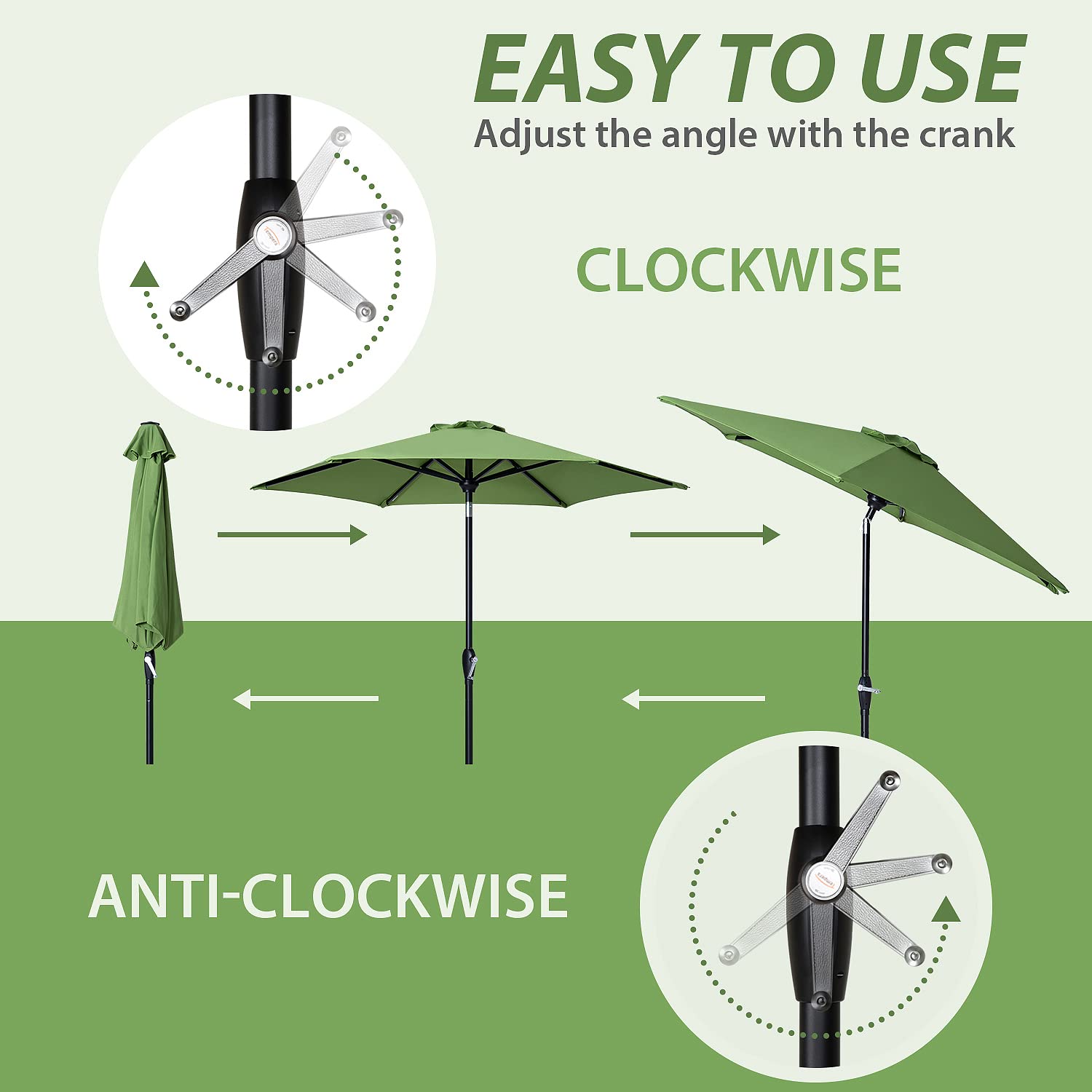 Tempera Patio Market Outdoor Table Umbrella with Auto Tilt & Crank - Large Sun Shade with Sturdy Pole & Fade-Resistant Canopy - Easy Setup for Poolside, Garden, and Outdoor Dining