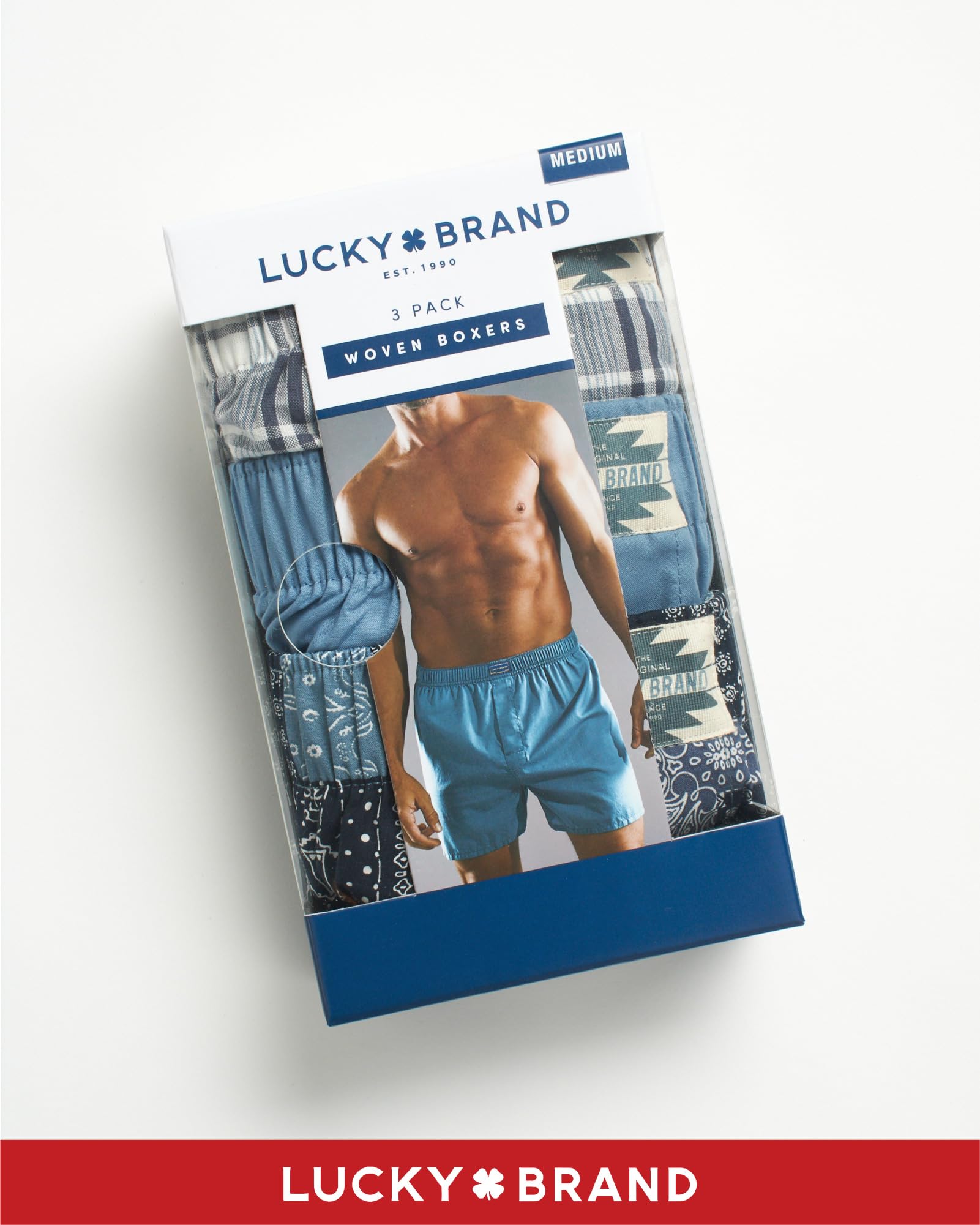 Lucky Brand Men's Boxer Shorts 3-Pack - Breathable Woven Cotton Underwear with Functional Fly - Lightweight Comfort for Everyday Wear (S-XL) - Perfect for Work, Travel & Lounging
