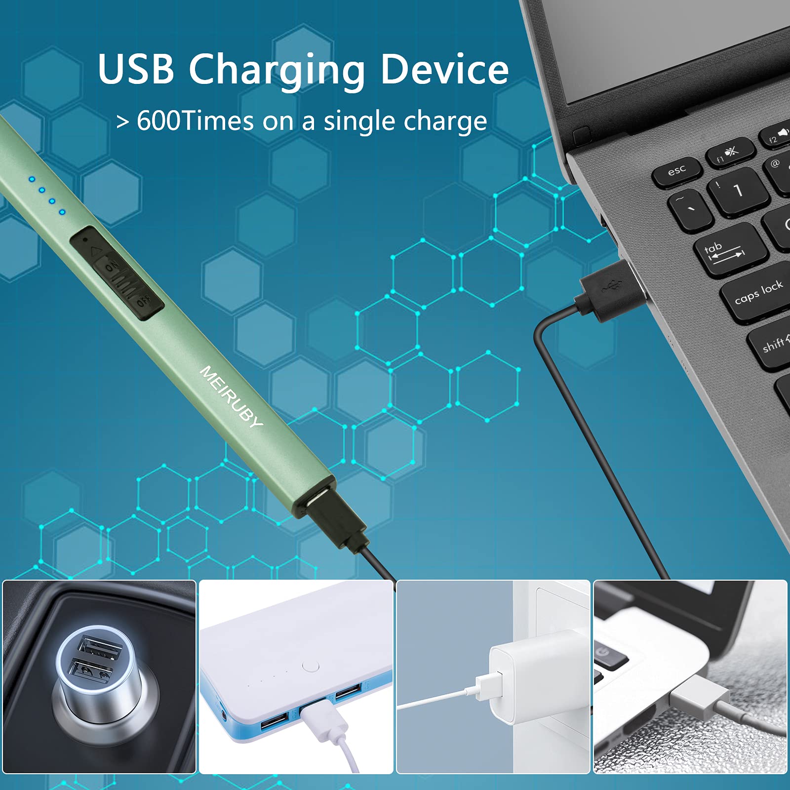 Rechargeable USB Electric Candle Lighter - Windproof Arc Flameless Lighter for Candles, Camping, BBQ & Gifts (Green) | Perfect for Birthday, Mother's Day, Women's Day & Outdoor Activities