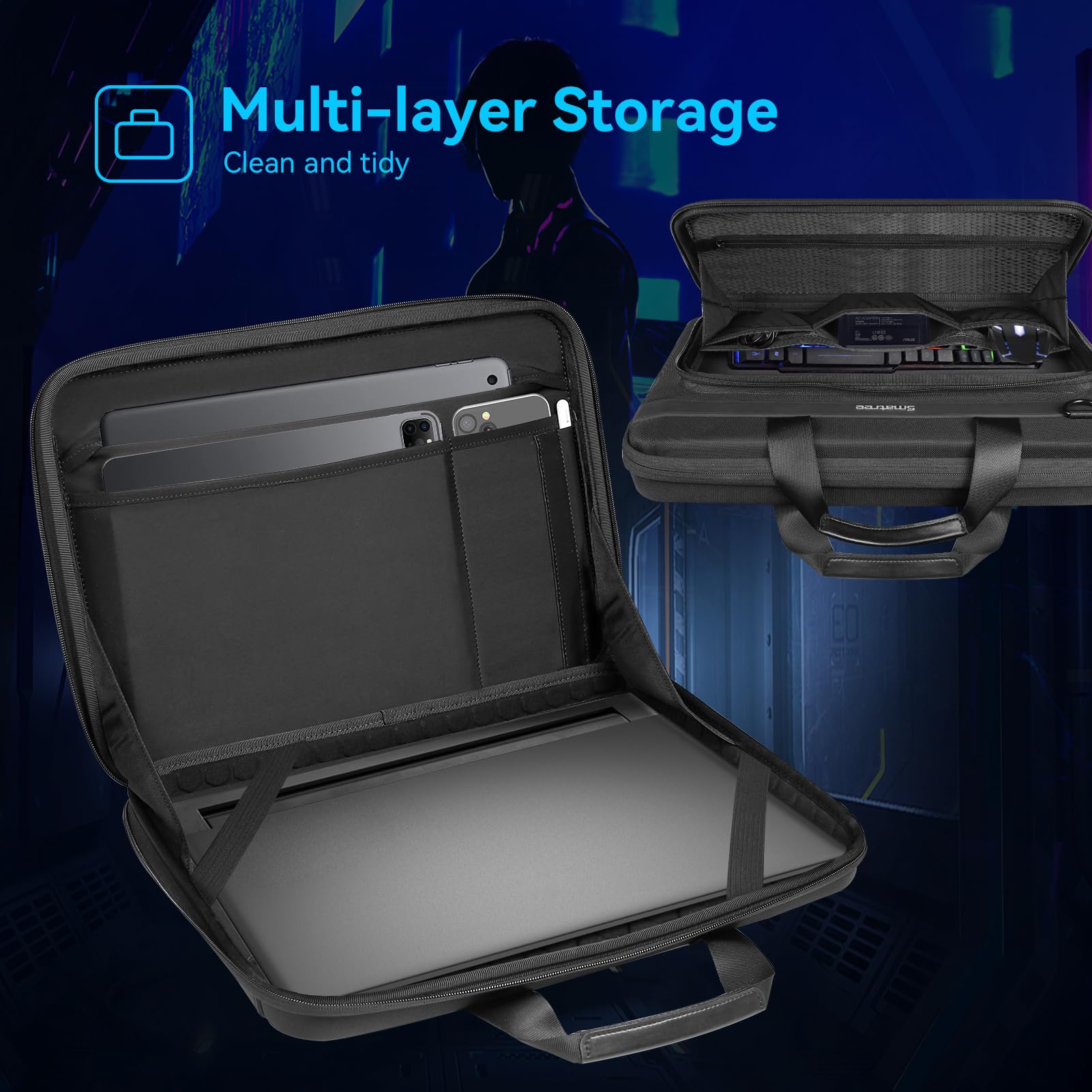 Smatree A800XL Heavy Duty Waterproof Hard Sleeve Case for 18-inch ASUS ROG Strix SCAR 18 & G18 Gaming Laptop (2023-2025 Models) - Protective Travel Bag for Business, School & Gaming Conventions