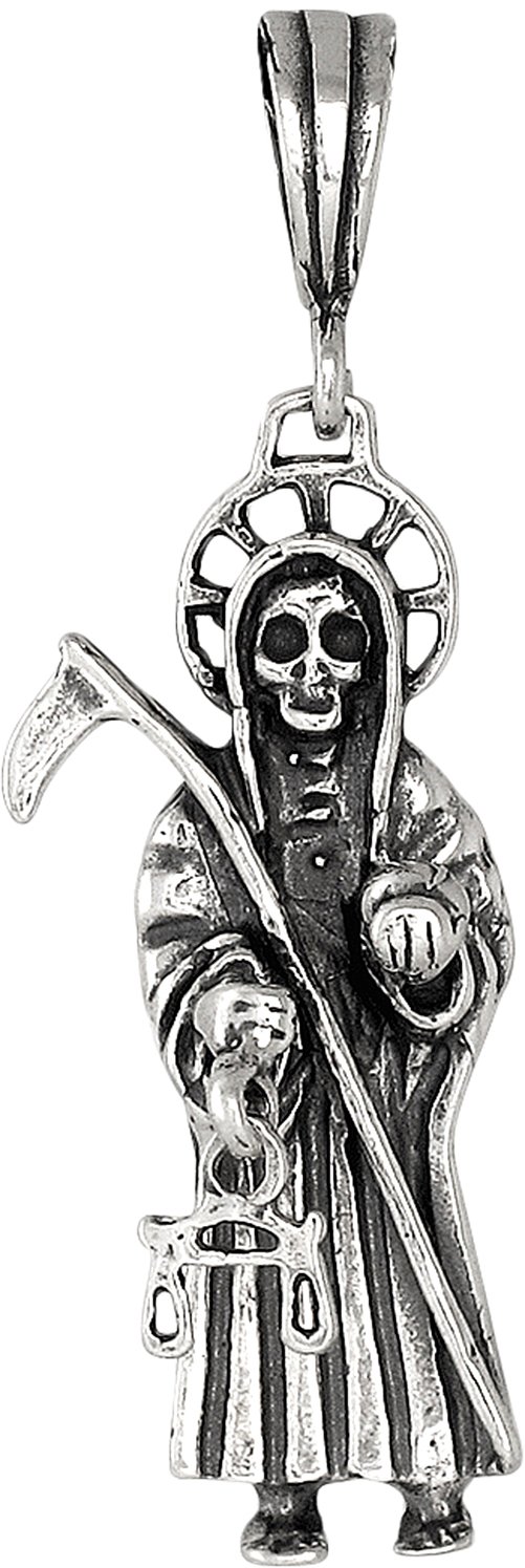 Oxidized Sterling Silver Santa Muerte Pendant Necklace with Moving Scale - 1.85 Inch Gothic Jewelry for Protection & Spiritual Blessings | Perfect for Day of the Dead, Altar Decor & Witchy Fashion