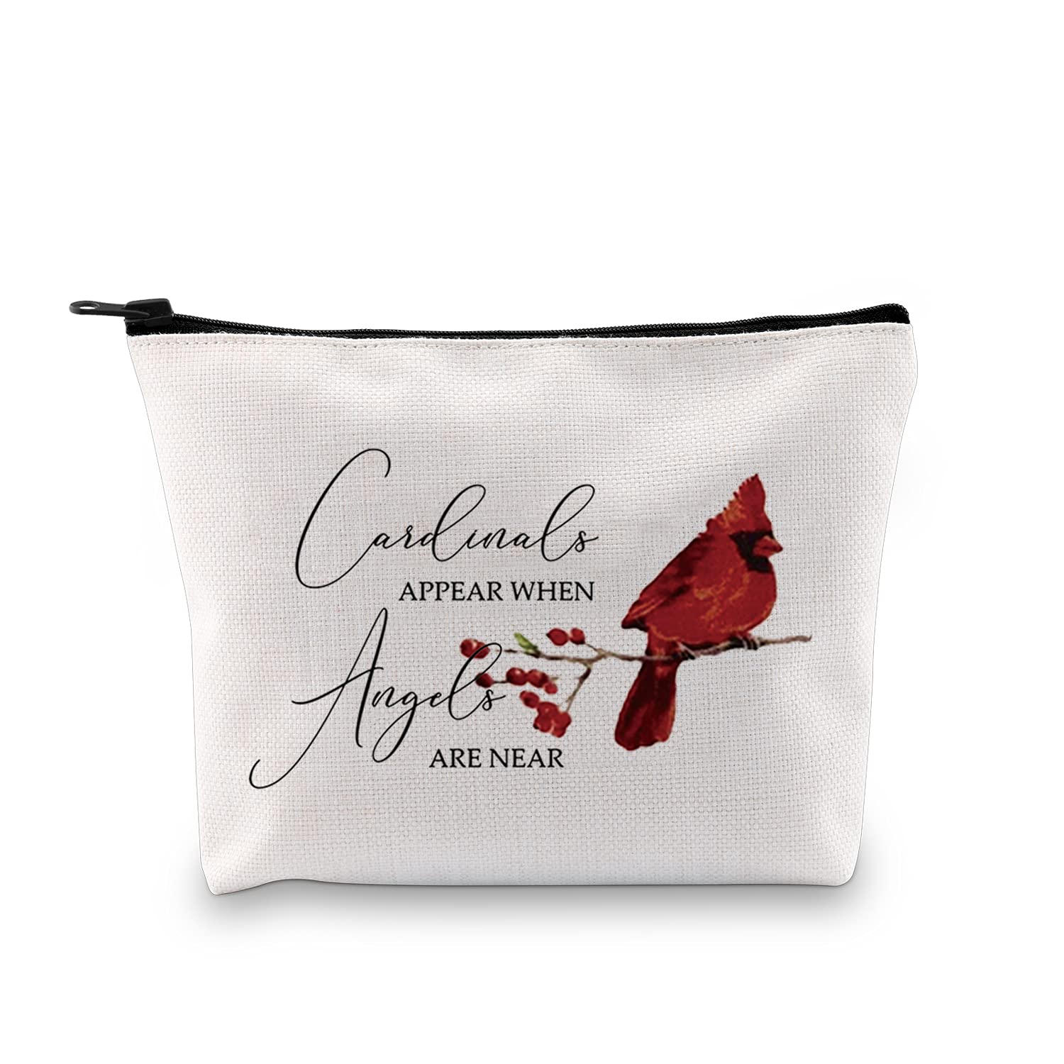 Memorial Gift Travel Makeup Bag - When Cardinals Appear Angels Are Near Cosmetic Organizer Pouch for Women | Perfect for Travel, Daily Use & Special Occasions
