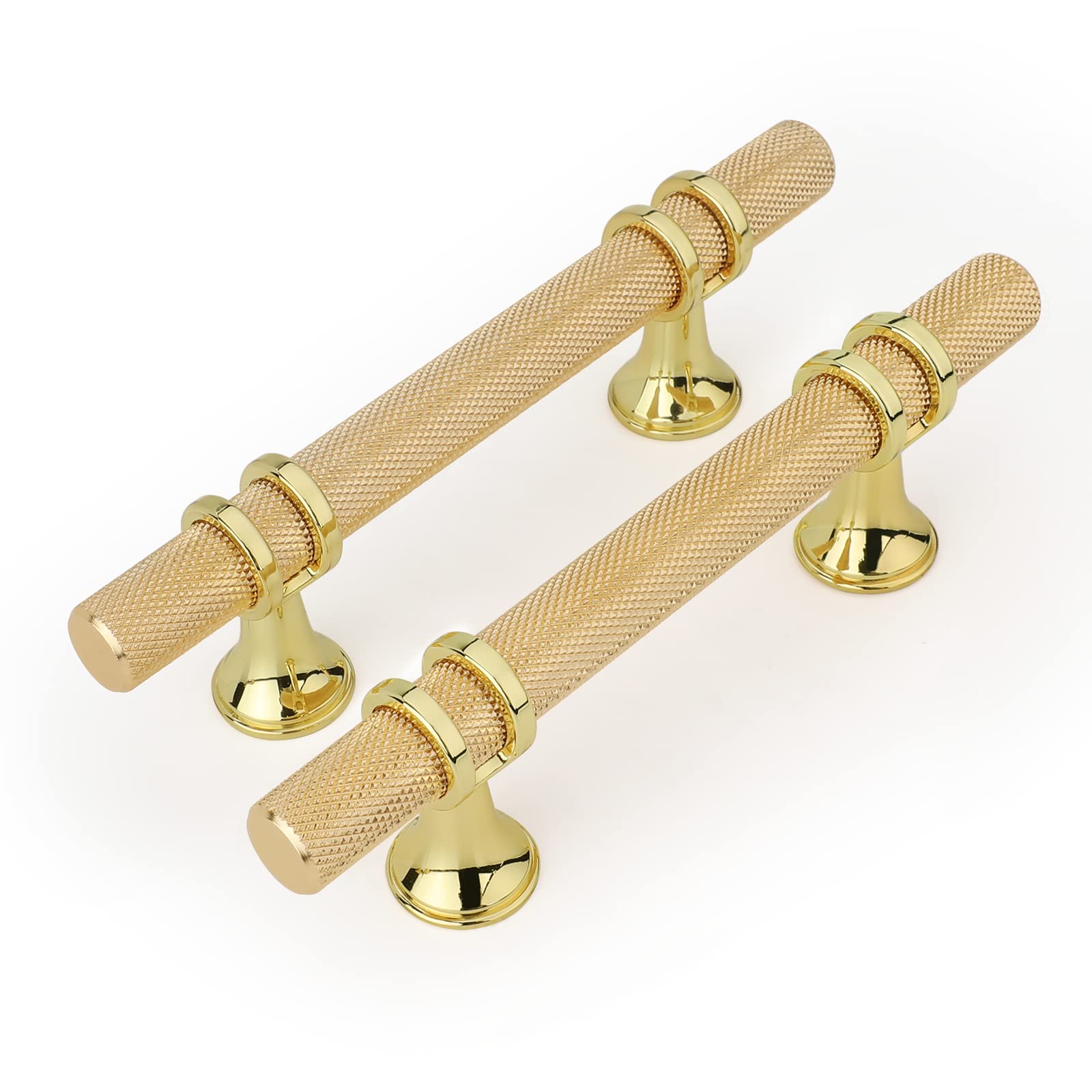 Rergy 10 Pack Knurled Gold Cabinet Pulls - 3 Inch (76mm) Center to Center Brushed Brass Drawer Handles for Kitchen Cabinets, Dressers & Furniture - Perfect for Home Renovation & DIY Projects