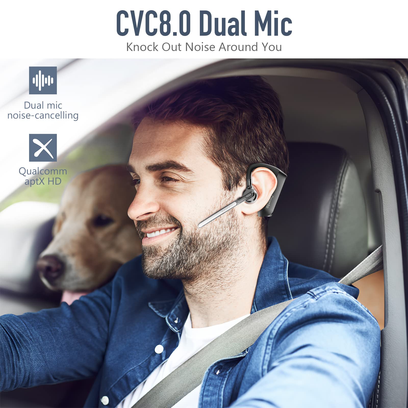 Conambo K21 Bluetooth Headset V5.1 Wireless Earpiece with CVC 8.0 Noise Cancellation, Dual Mic 16Hrs Talk Time for iPhone Android Smartphones - Perfect for Truckers, Office Work, Driving & Online Meetings