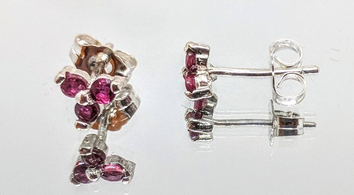 Genuine 2mm & 5mm Round Triple Ruby Stud Earrings in Sterling Silver or 14K Gold | TriStone Trinity Cluster Fine Jewelry | Perfect for Weddings, Anniversaries & Special Occasions