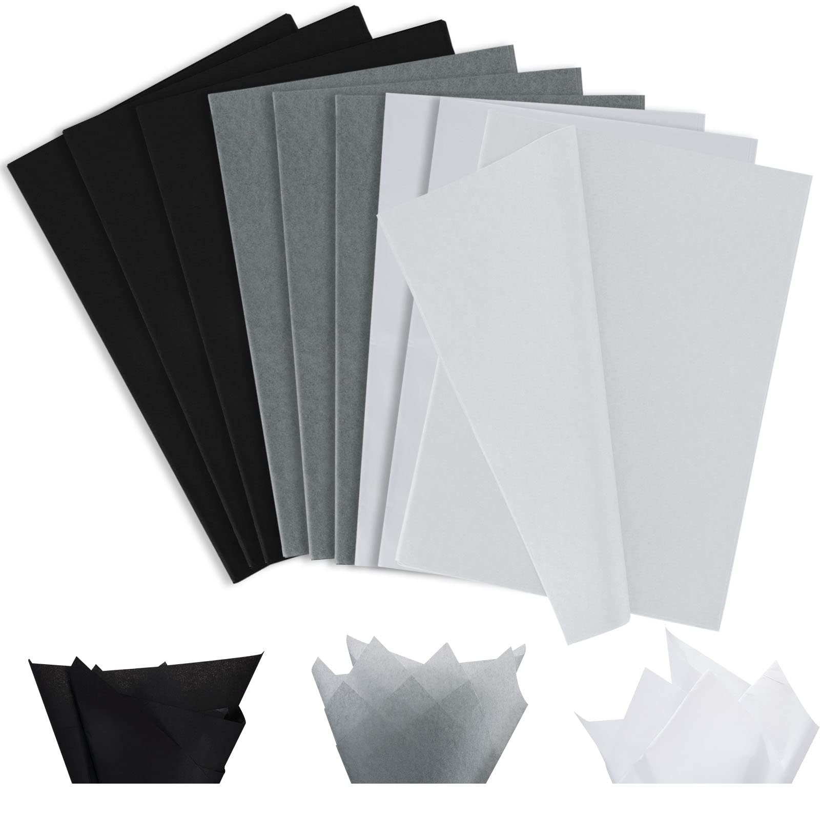 Premium Whaline 120-Sheet Assorted Black & Gray Tissue Paper for Gift Wrapping, DIY Crafts, Paper Flowers - 15
