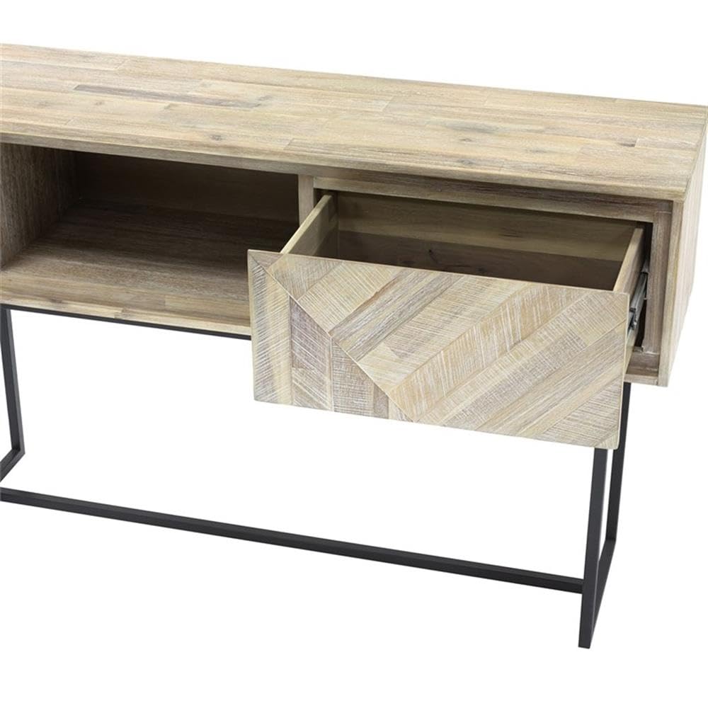 Armen Living Peridot 1-Drawer Writing Desk in Natural Acacia Wood - Modern Home Office Desk for Small Spaces & Study Rooms