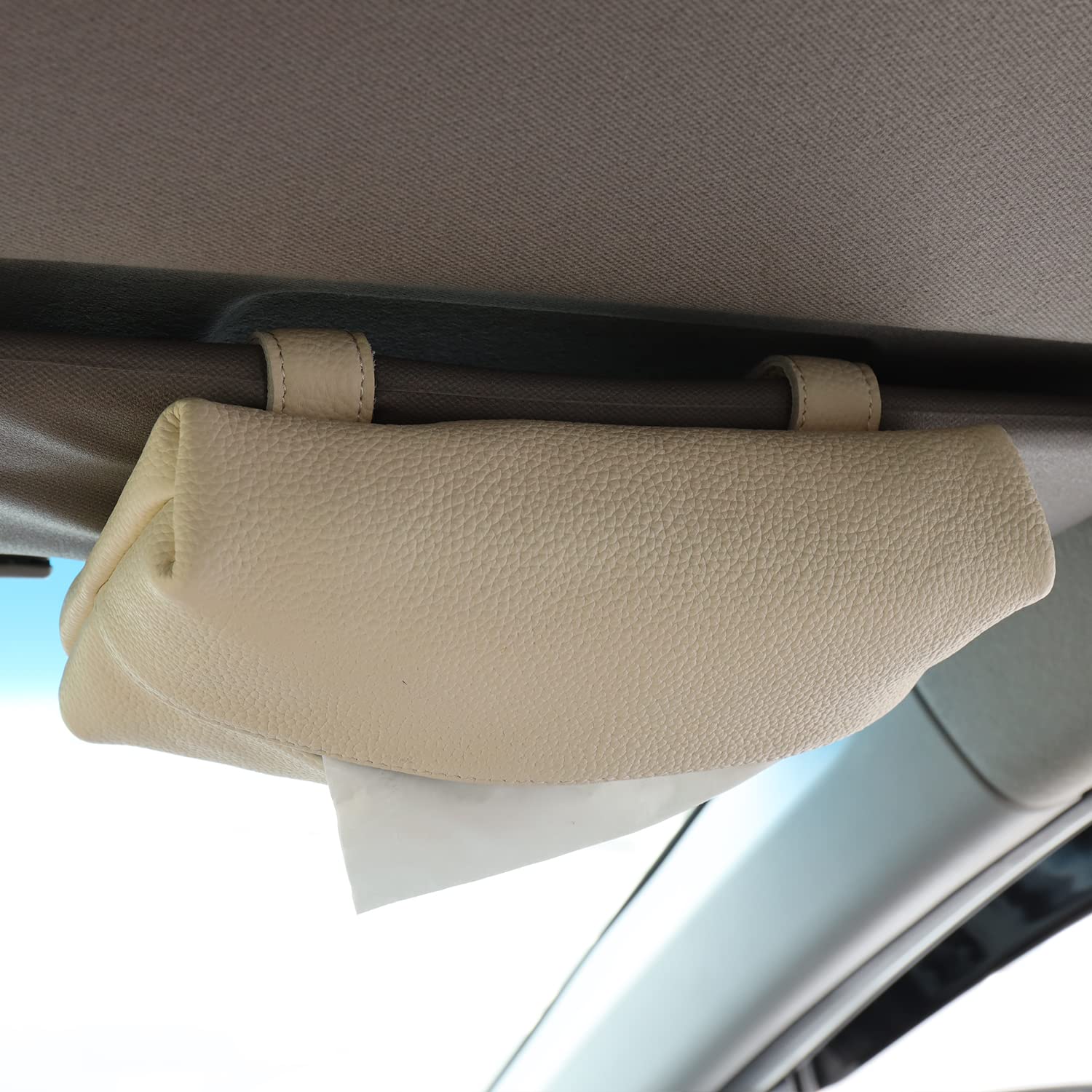 KINIVA Car Sun Visor Tissue Box Holder - Leather Napkin Dispenser for Car Visor (White) | Perfect for Road Trips, Daily Commutes & Keeping Your Car Clean