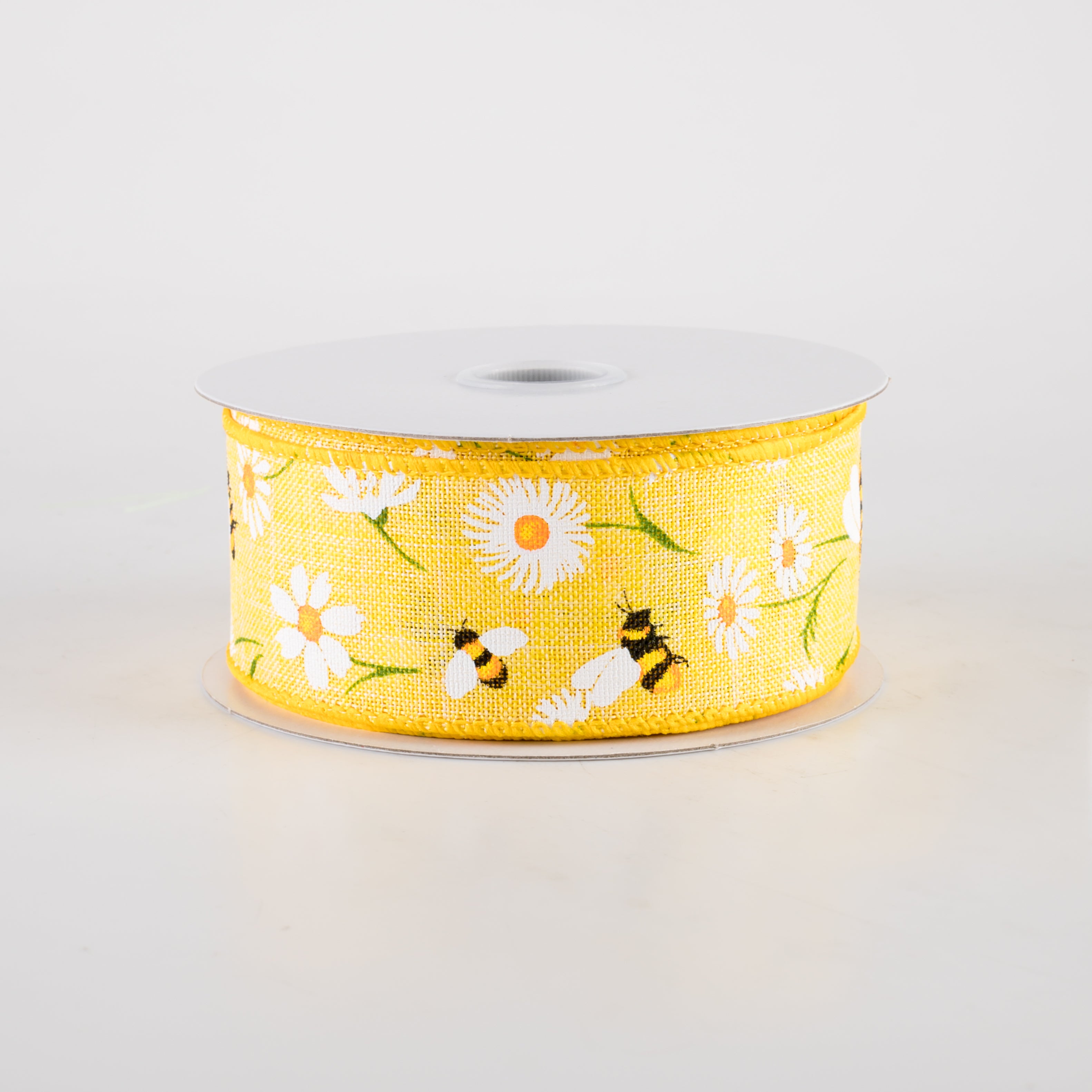 1.5 Inch Linen Daisies & Bumblebees Ribbon - Yellow Floral Craft Ribbon (10 Yards) for DIY Gift Wrapping, Scrapbooking & Wedding Decorations