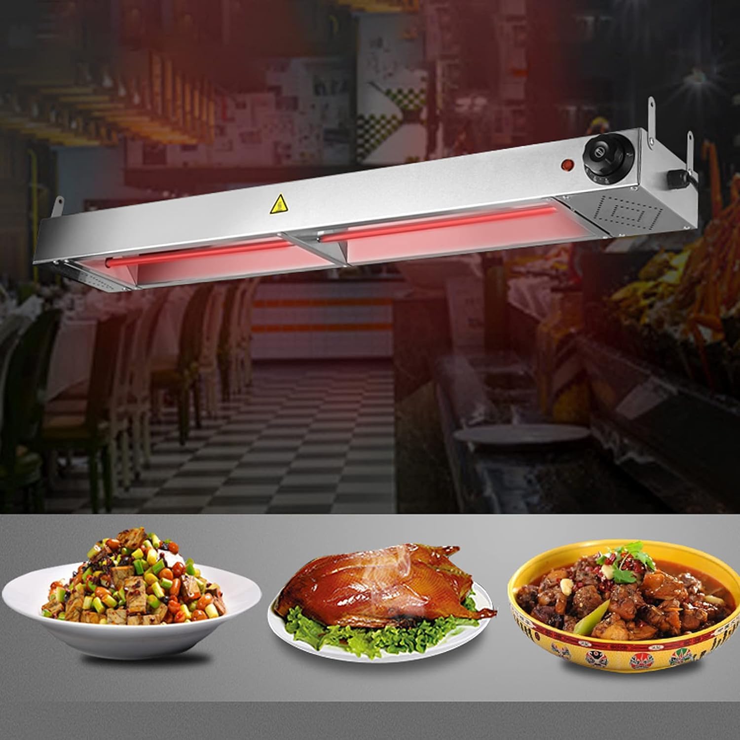 Commercial Food Heat Lamp - 60W Buffet Warmer with Hanging Chain for Restaurants, Catering & Home Use - Stainless Steel Hanging Heating Light (60x15x6.5cm) - Perfect for Keeping Food Warm at Buffets, Parties & Outdoor Events