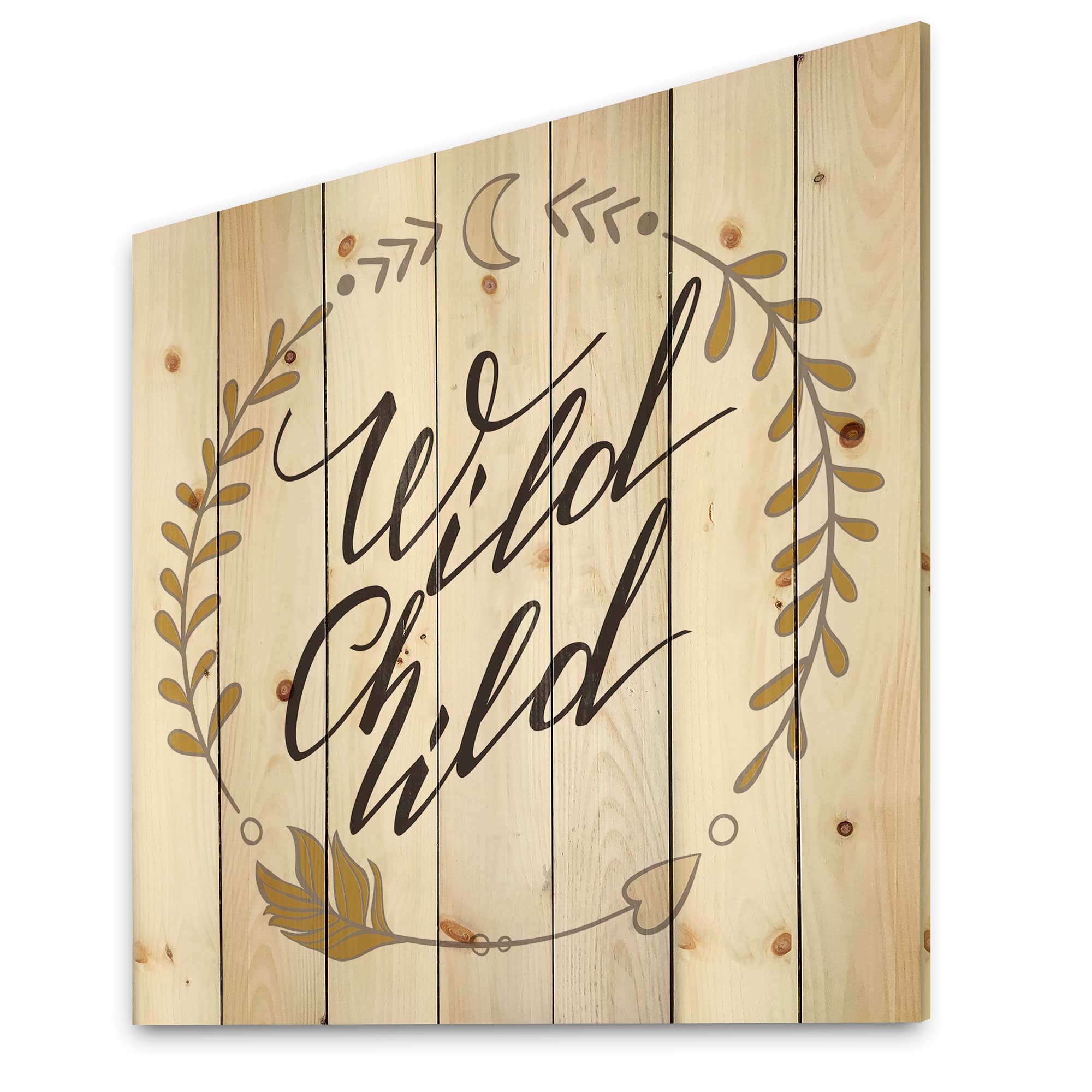 DesignQ Wild Child Traditional Wood Wall Decor - Black Wood Wall Art with Large Quotes & Sayings - Natural Pine Wood Wall Panels for Home, Office & Nursery Decor